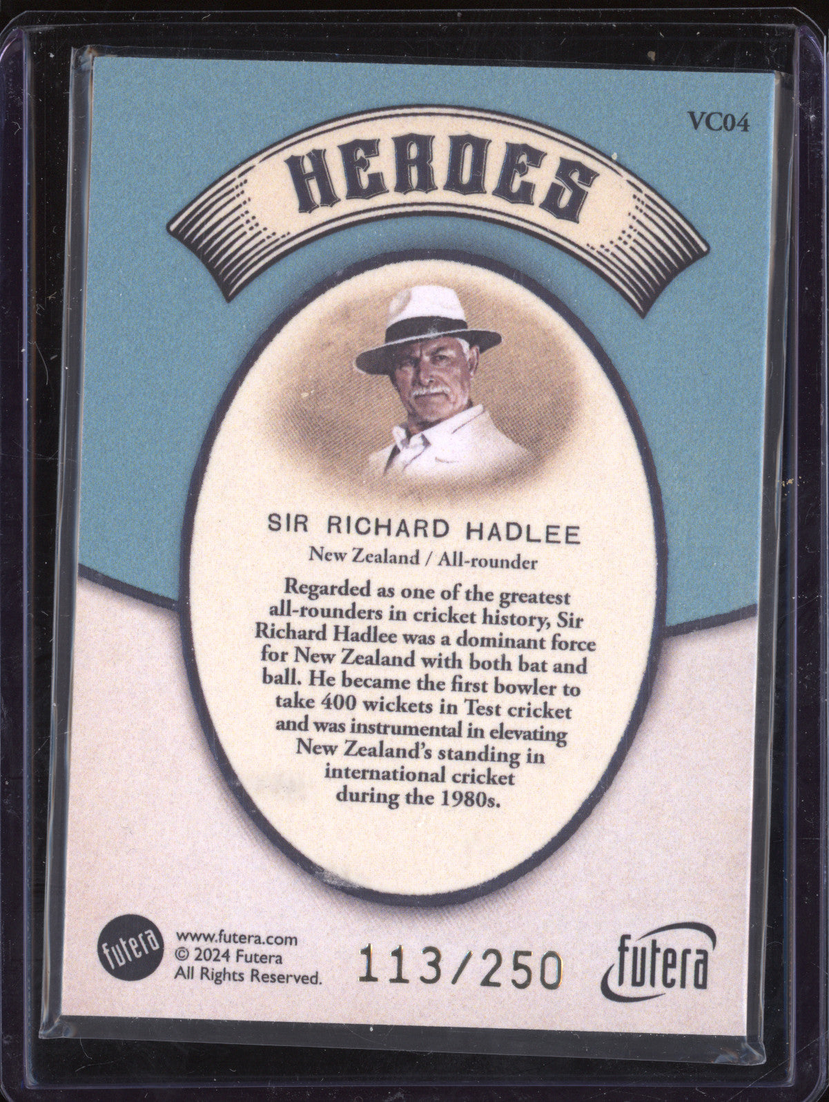 Sir Richard Hadlee 2024 Futera Vintage Cricket VC04 Heroes 113/250