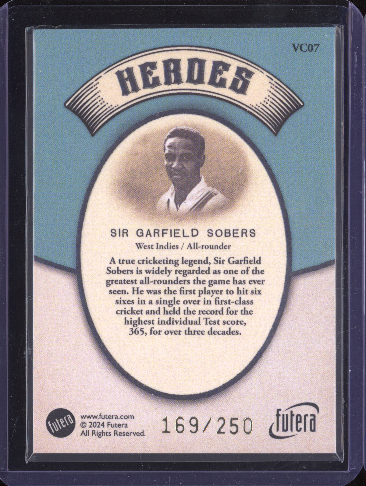 Sir Garfield Sobers 2024 Futera Vintage Cricket VC07 Heroes 169/250
