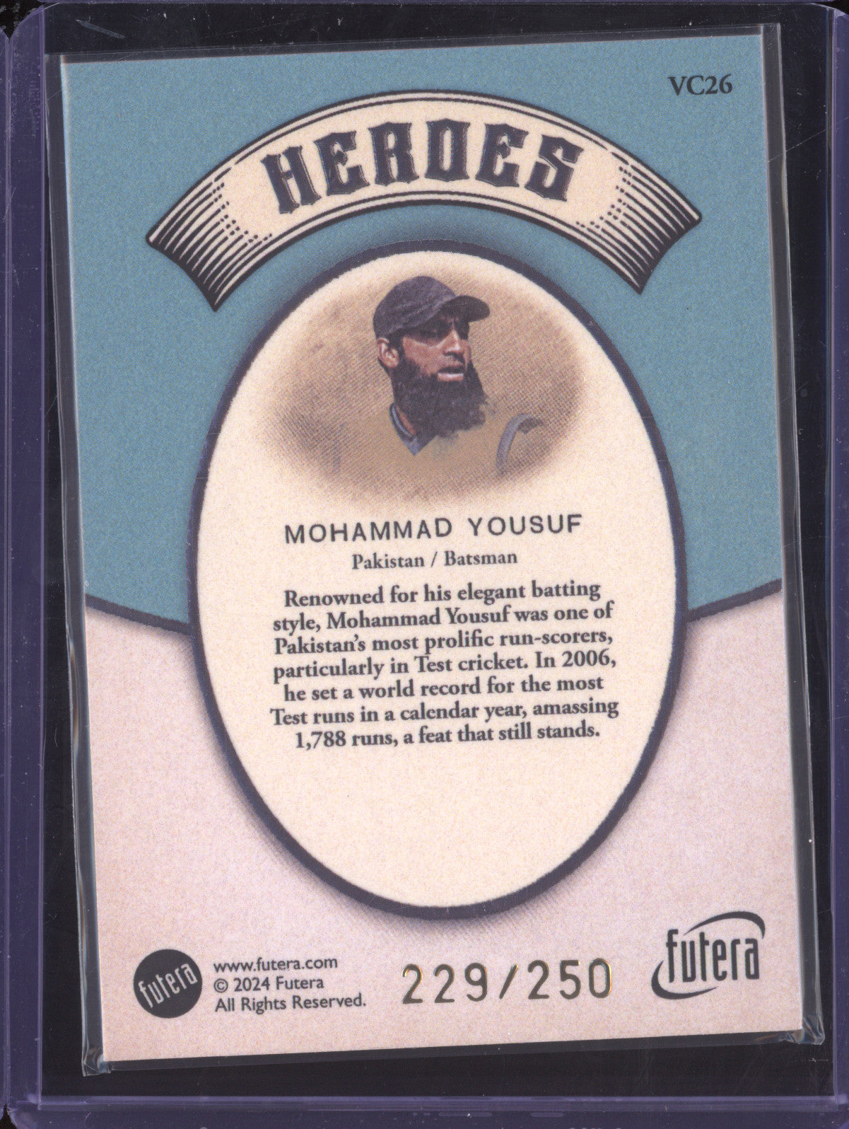 Mohammad Yousuf 2024 Futera Vintage Cricket VC26 Heroes 229/250