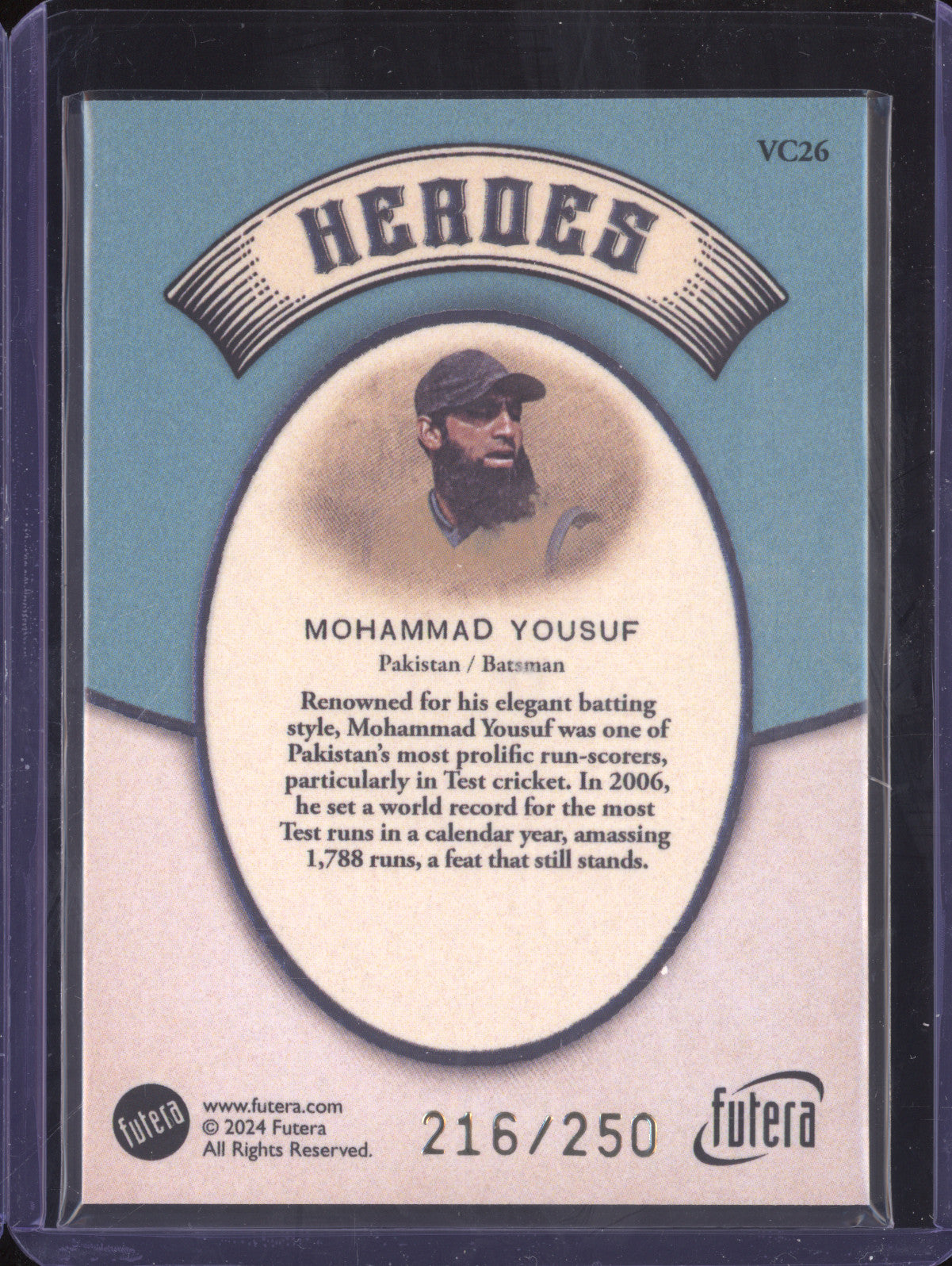 Mohammad Yousuf 2024 Futera Vintage Cricket VC26 Heroes 216/250