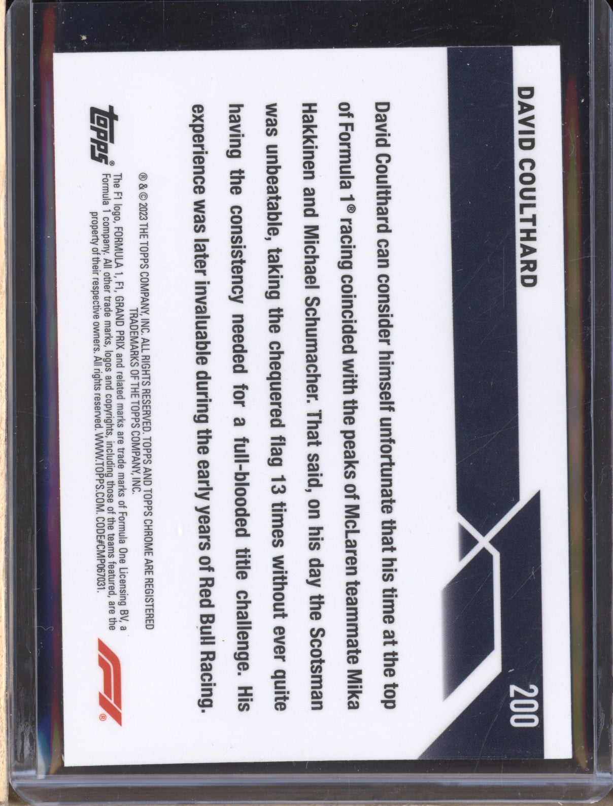 David Coulthard 2023 Topps Chrome Formula 1 200 Purple 125/399