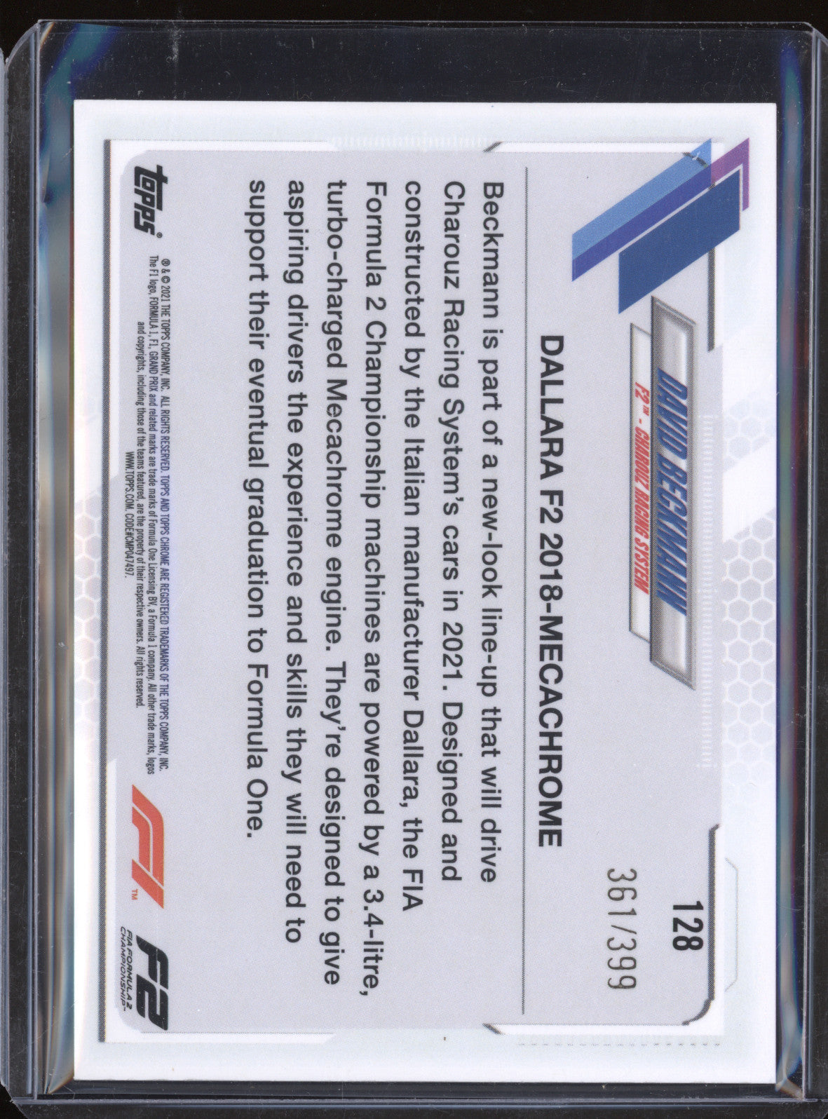 David Beckmann 2021 Topps Chrome F1 128 Purple 361/399