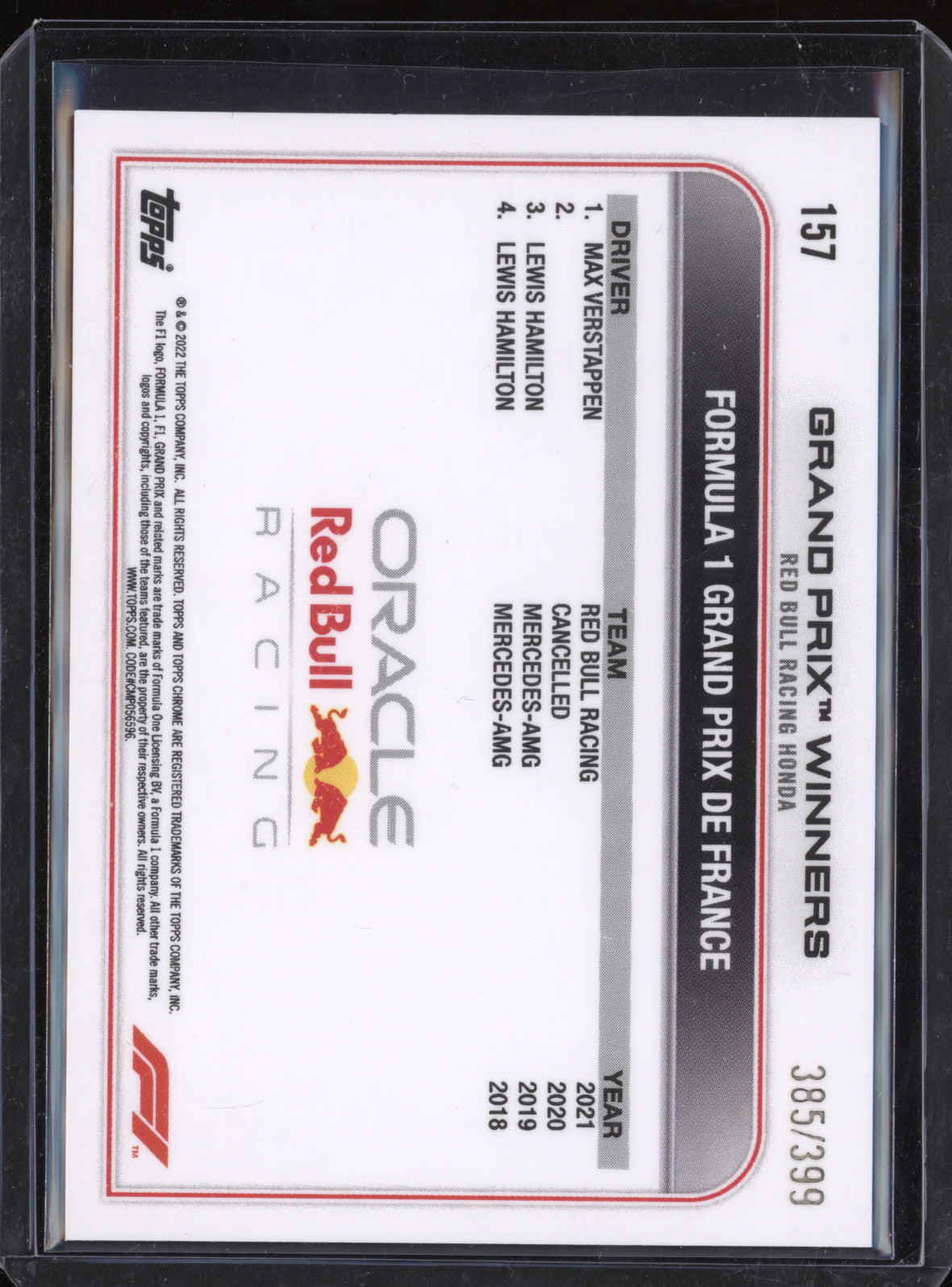 Max Verstappen 2022 Topps Chrome F1 157 Purple 385/399