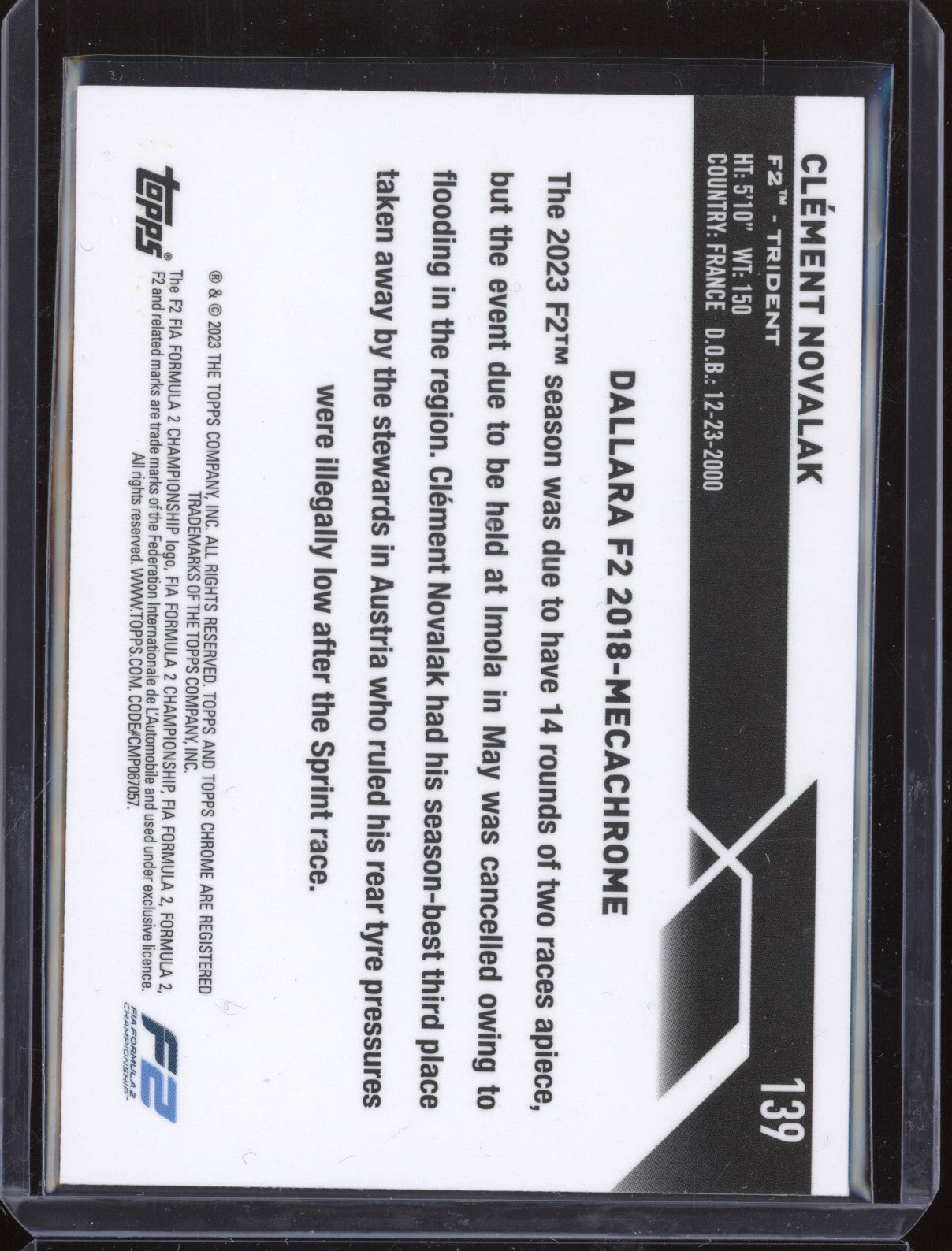 Clement Novalak 2023 Topps Chrome Formula 1 139 Sparkle Refractor 225/299