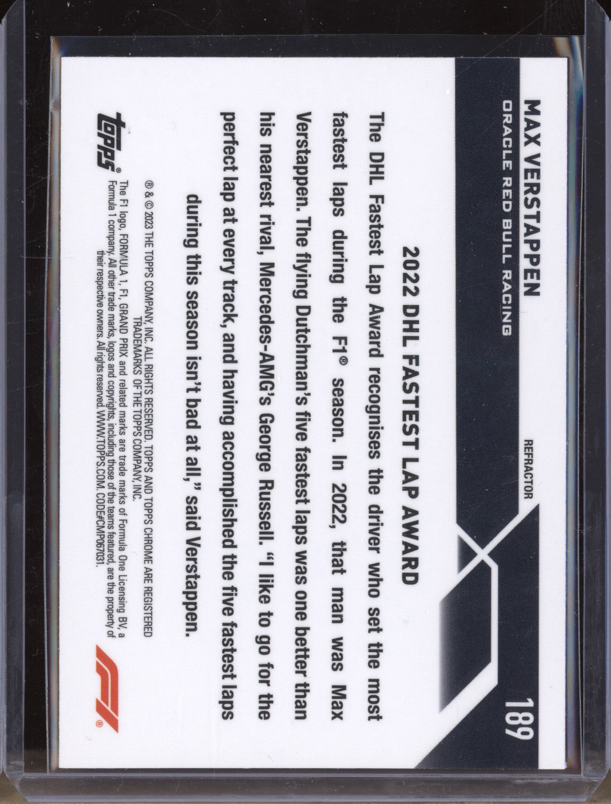Max Verstappen 2023 Topps Chrome Formula 1 189 Refractor