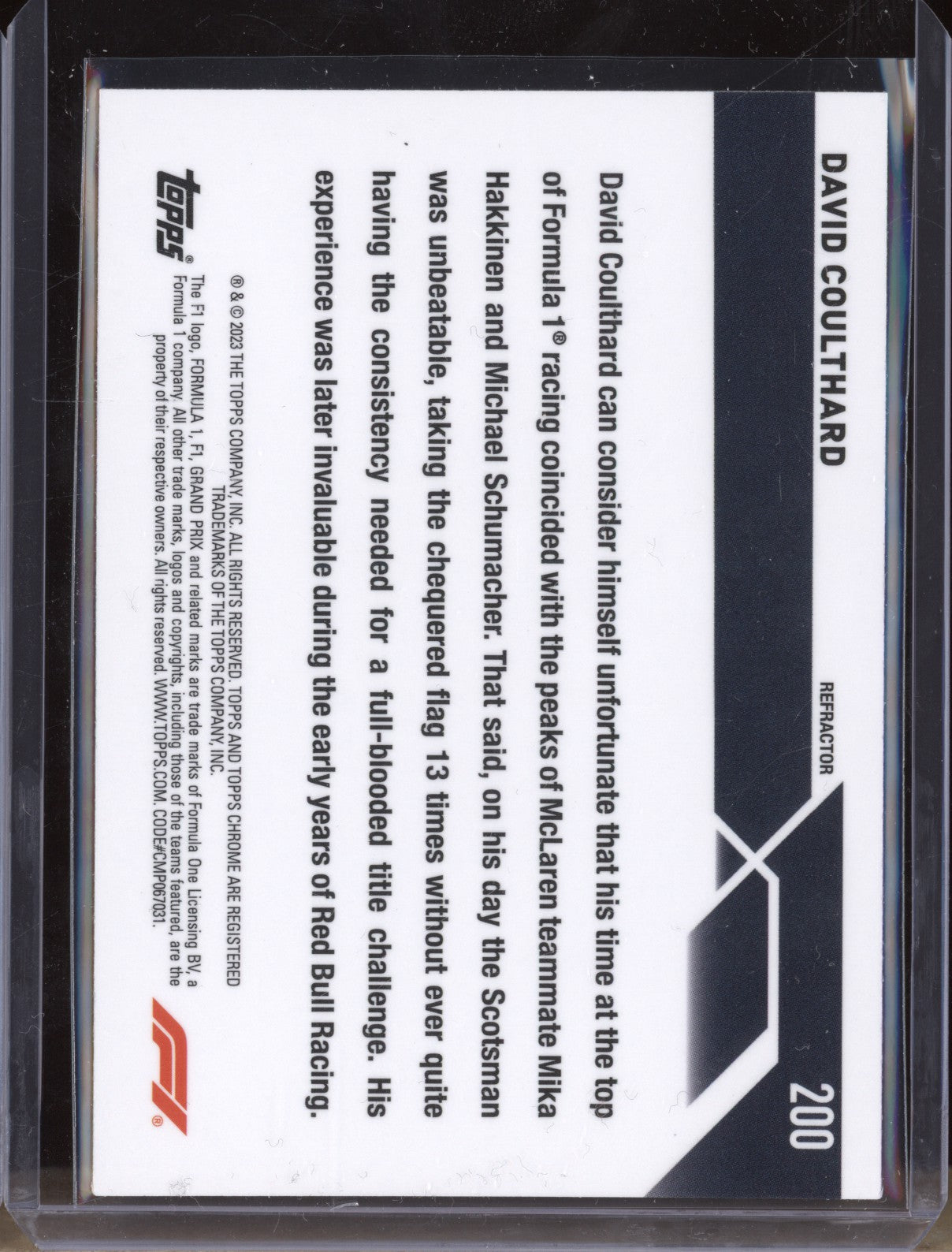 David Coulthard 2023 Topps Chrome Formula 1 200 Refractor