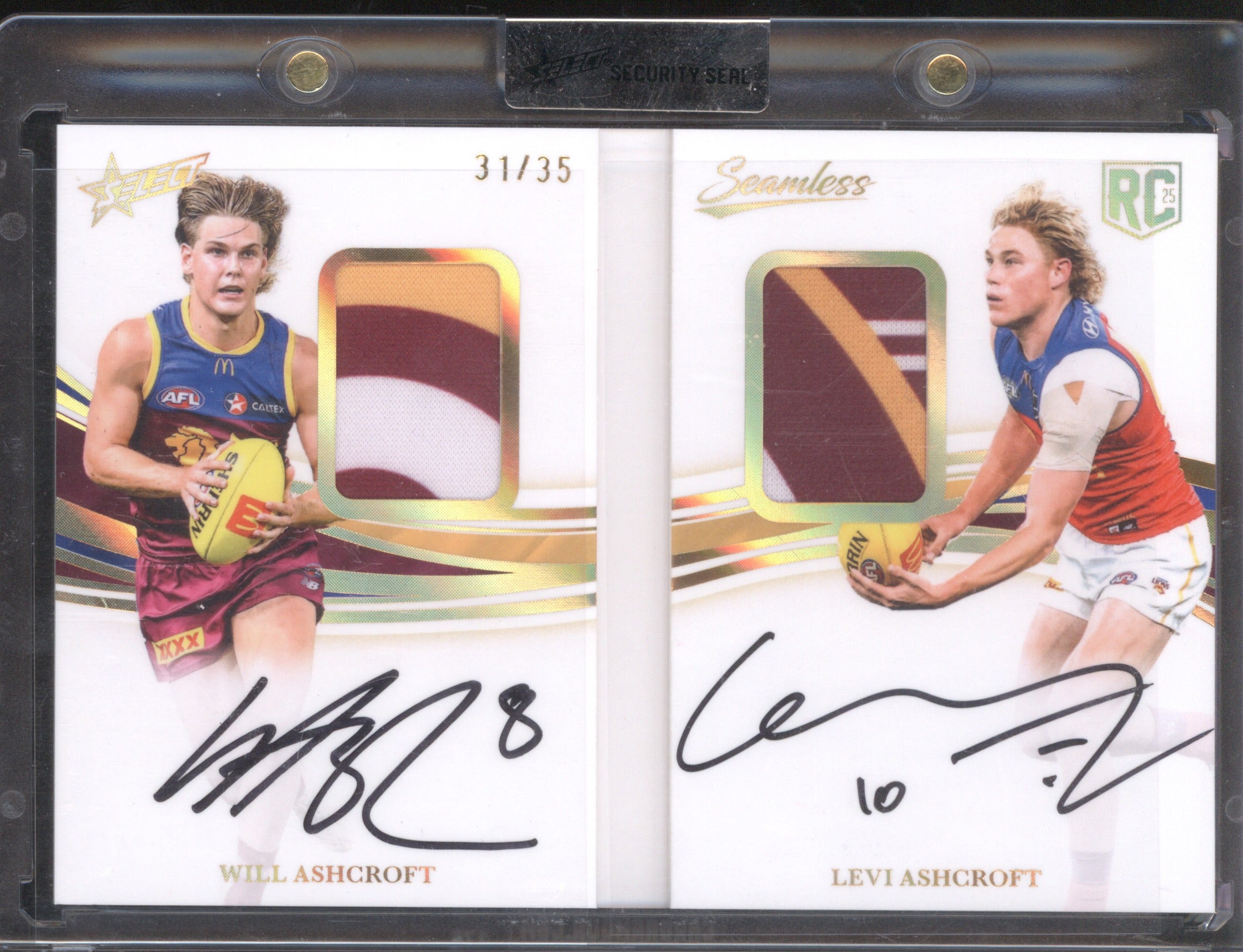 Will Ashcroft & Levi Ashcroft 2025 Select AFL 31/35 Seamless Dual Patch Auto RC