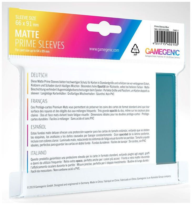 Gamegenic Matte Prime Card Sleeves Blue (66mm x 91mm) (100 Sleeves Per Pack)