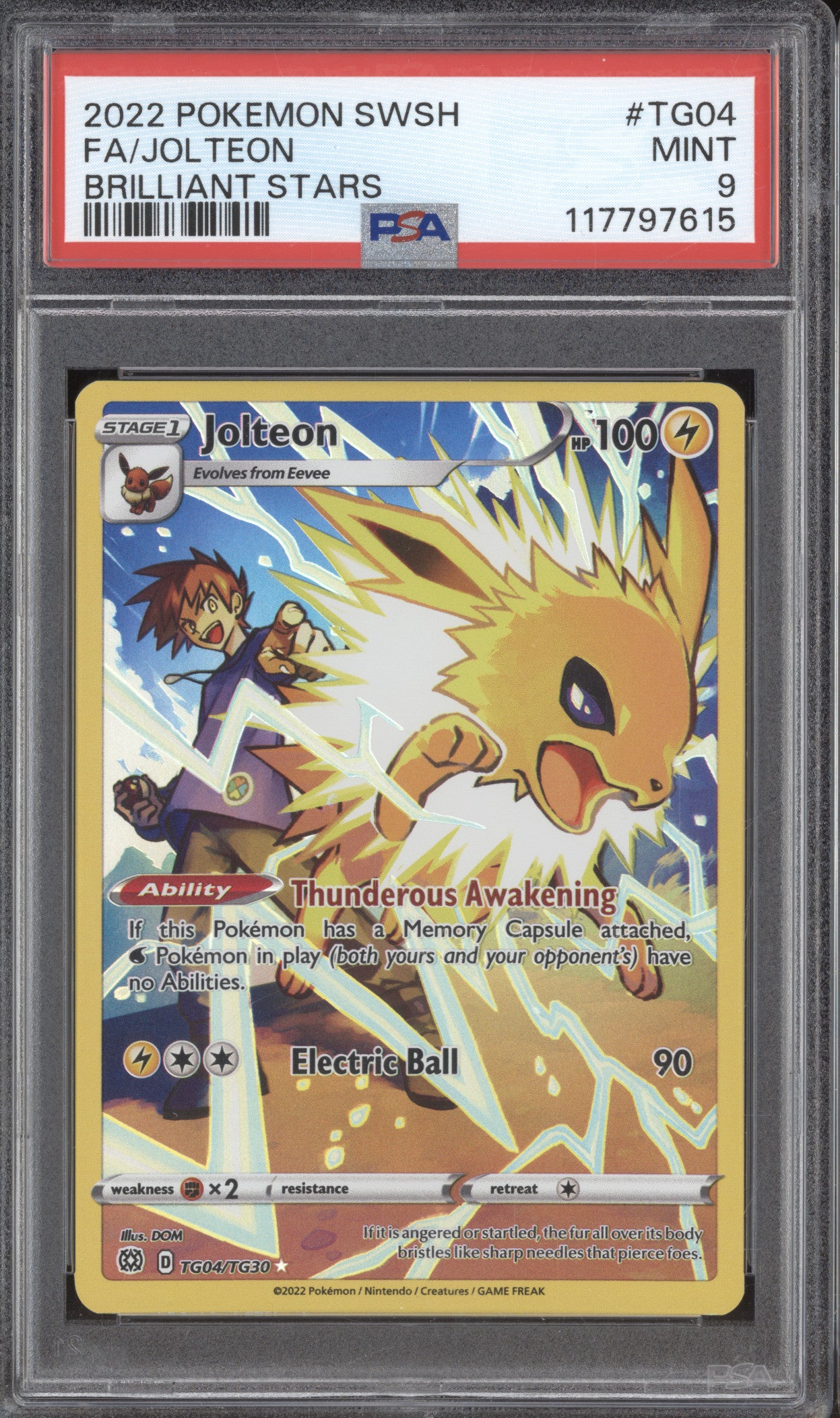 Jolteon 2022 Pokemon Brilliant Stars TG04/TG30 Full Art PSA 9