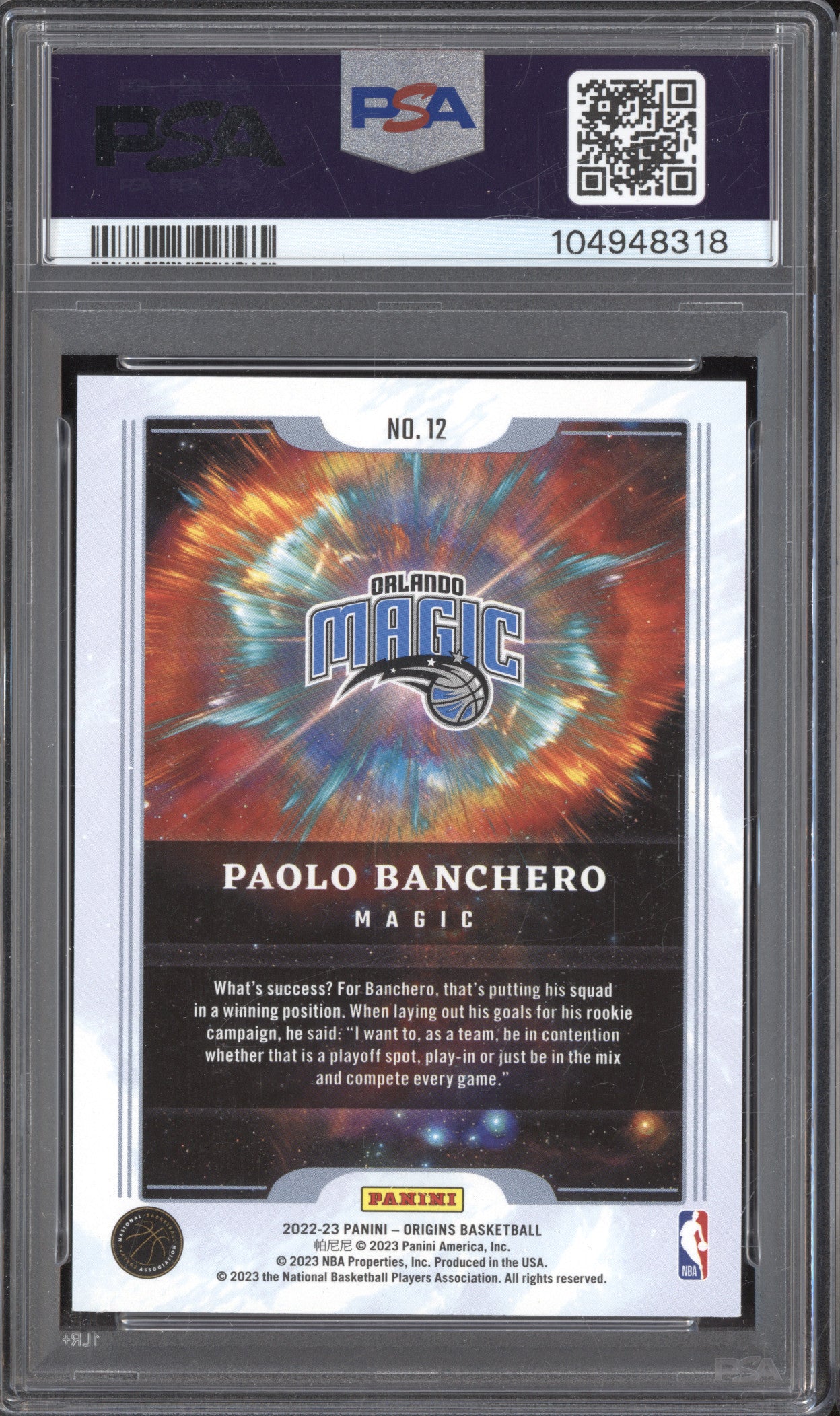 Paolo Banchero 2022-23 Panini Origins 12 Big Bang PSA 7