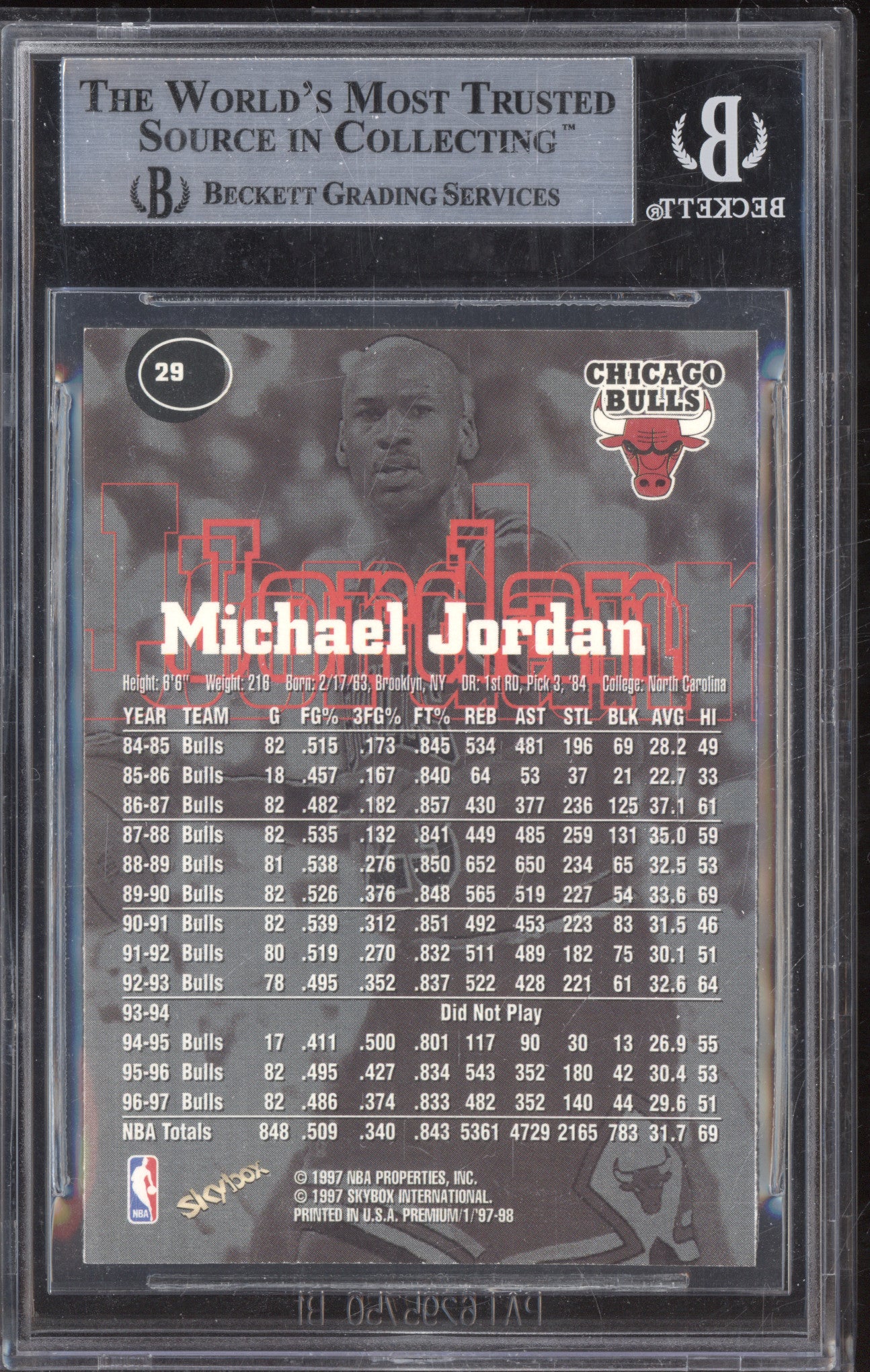 Michael Jordan 1997-98 Skybox Premium 29 BGS 9