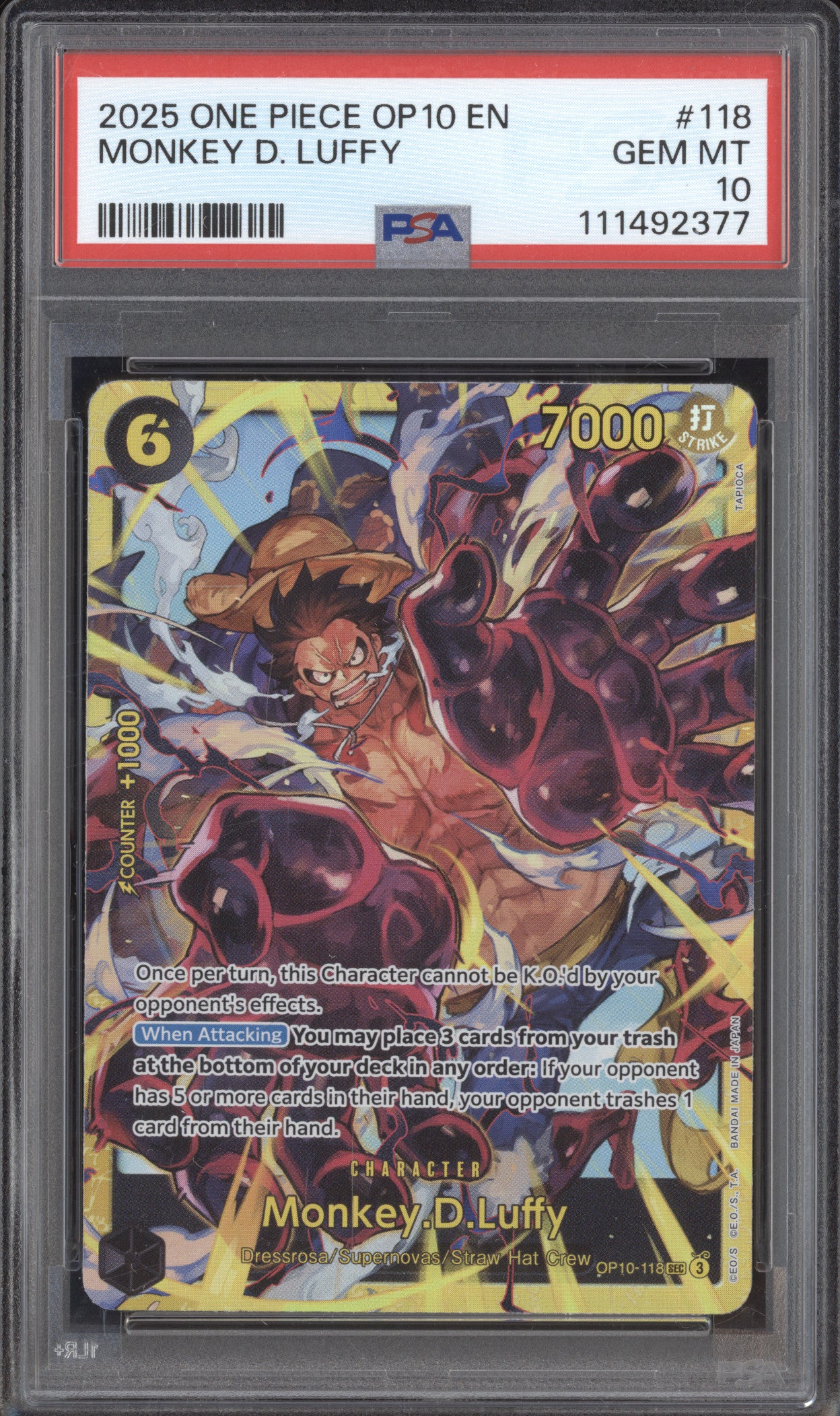 Monkey D. Luffy 2025 One Piece Royal Blood OP10-118 Secret Rare PSA 10