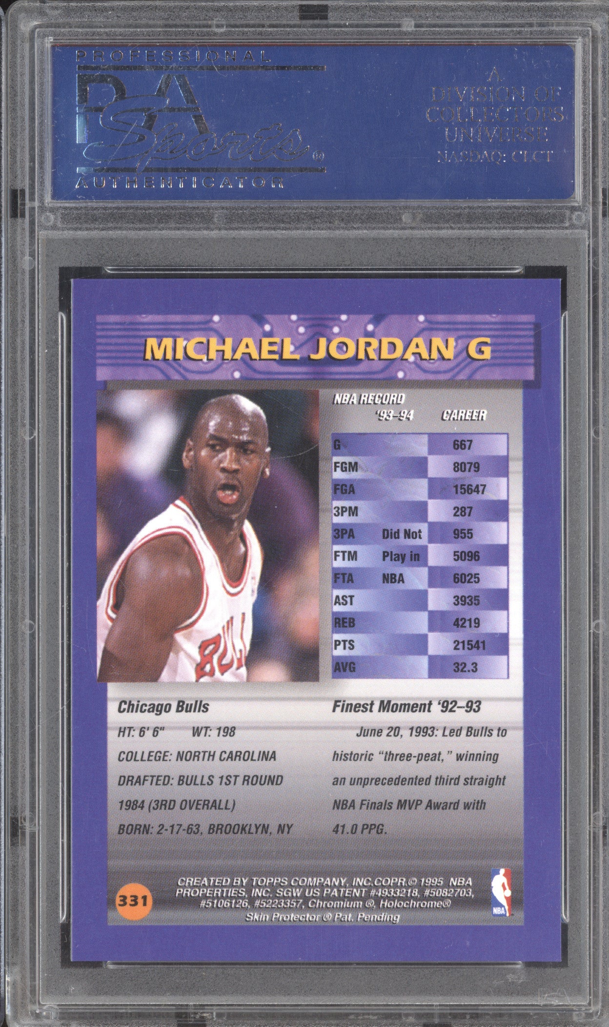 Michael Jordan 1994-95 Topps Finest 331 Refractor with Coating PSA 9