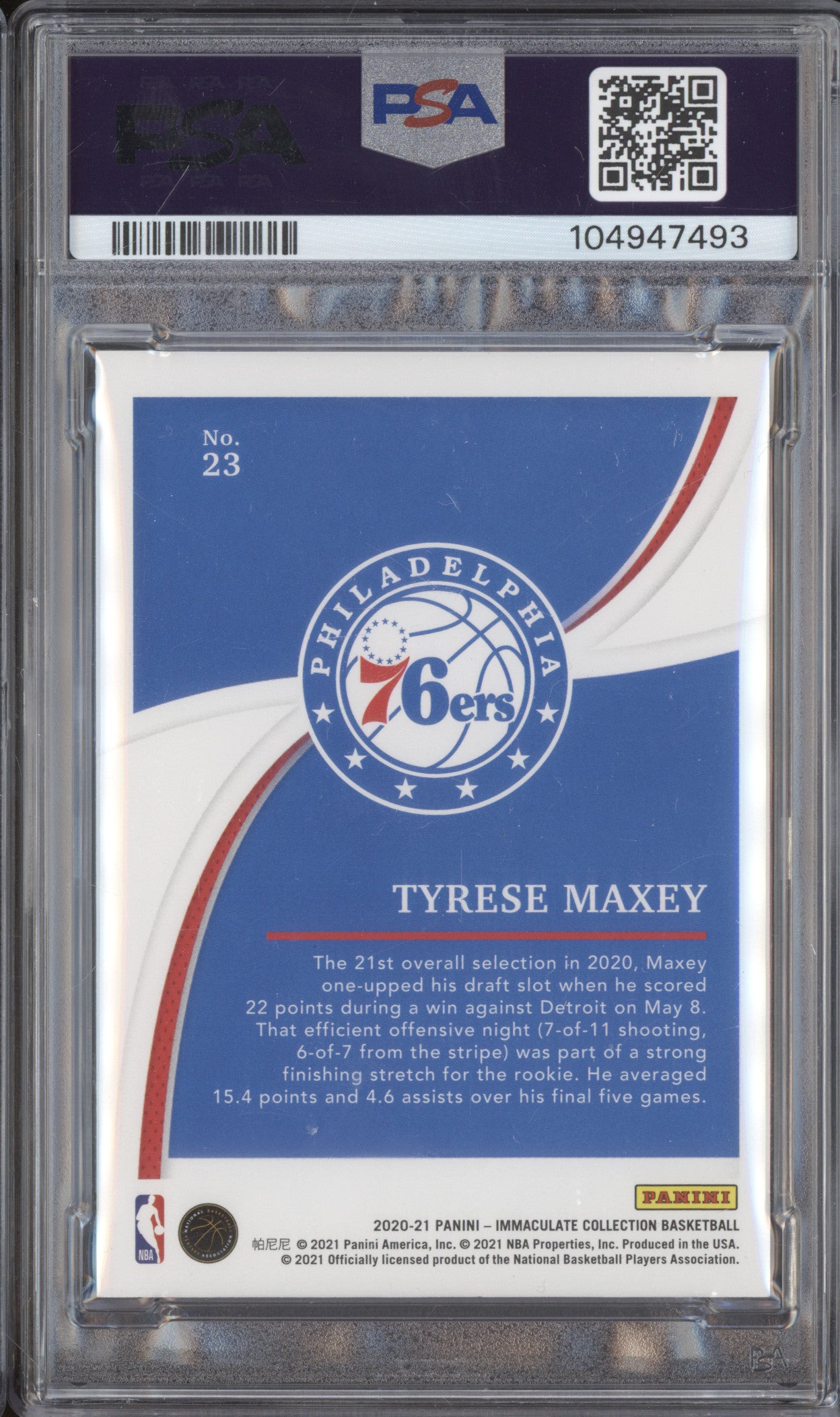 Tyrese Maxey 2020-21 Panini Immaculate 23 Red RC 11/49 PSA 9