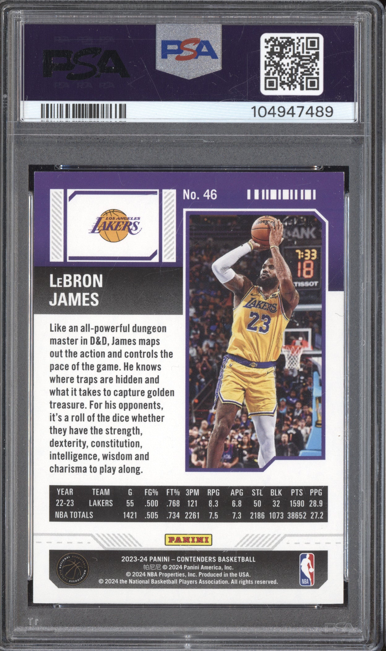 LeBron James 2023-24 Panini Contenders 46 Pink 57/199 PSA 9