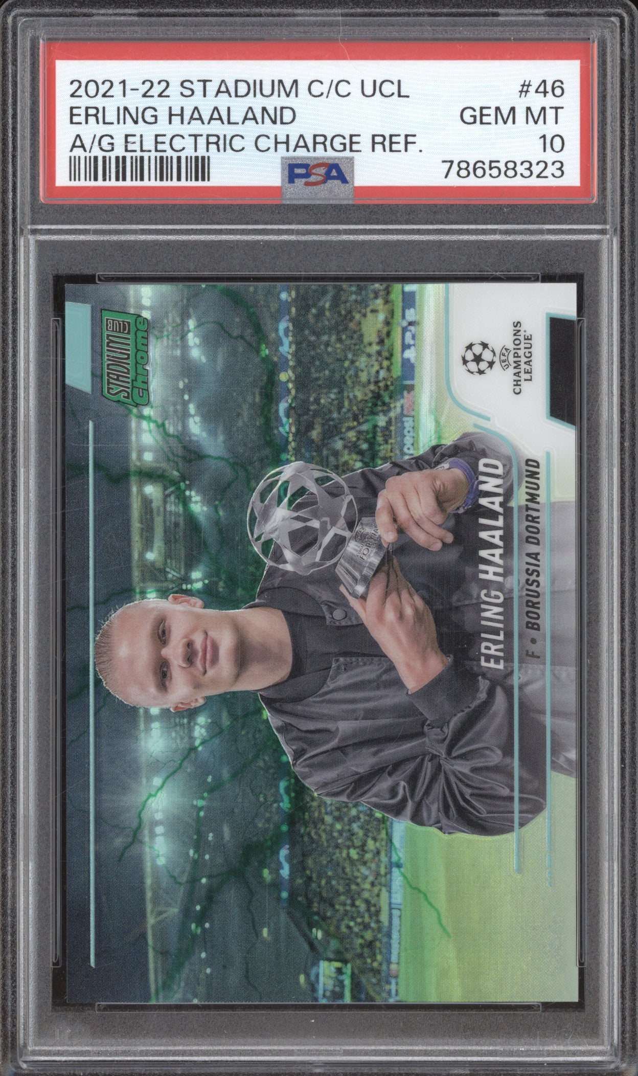 Erling Haaland 2021-22 Topps Stadium Club Chrome 46 Aqua Green E/C /199 PSA 10