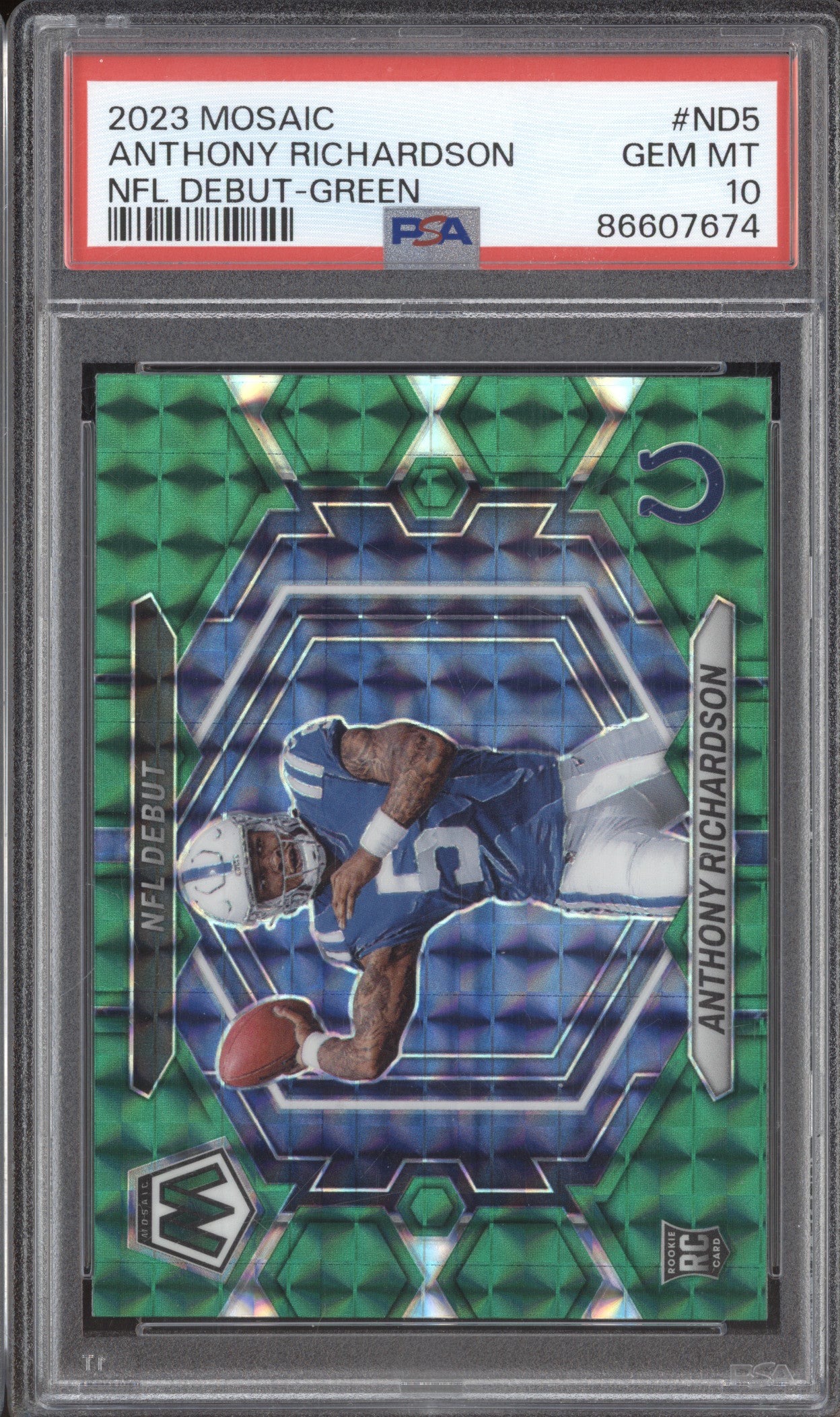 Anthony Richardson 2023 Panini Mosaic ND-5 NFL Debut Green RC PSA 10