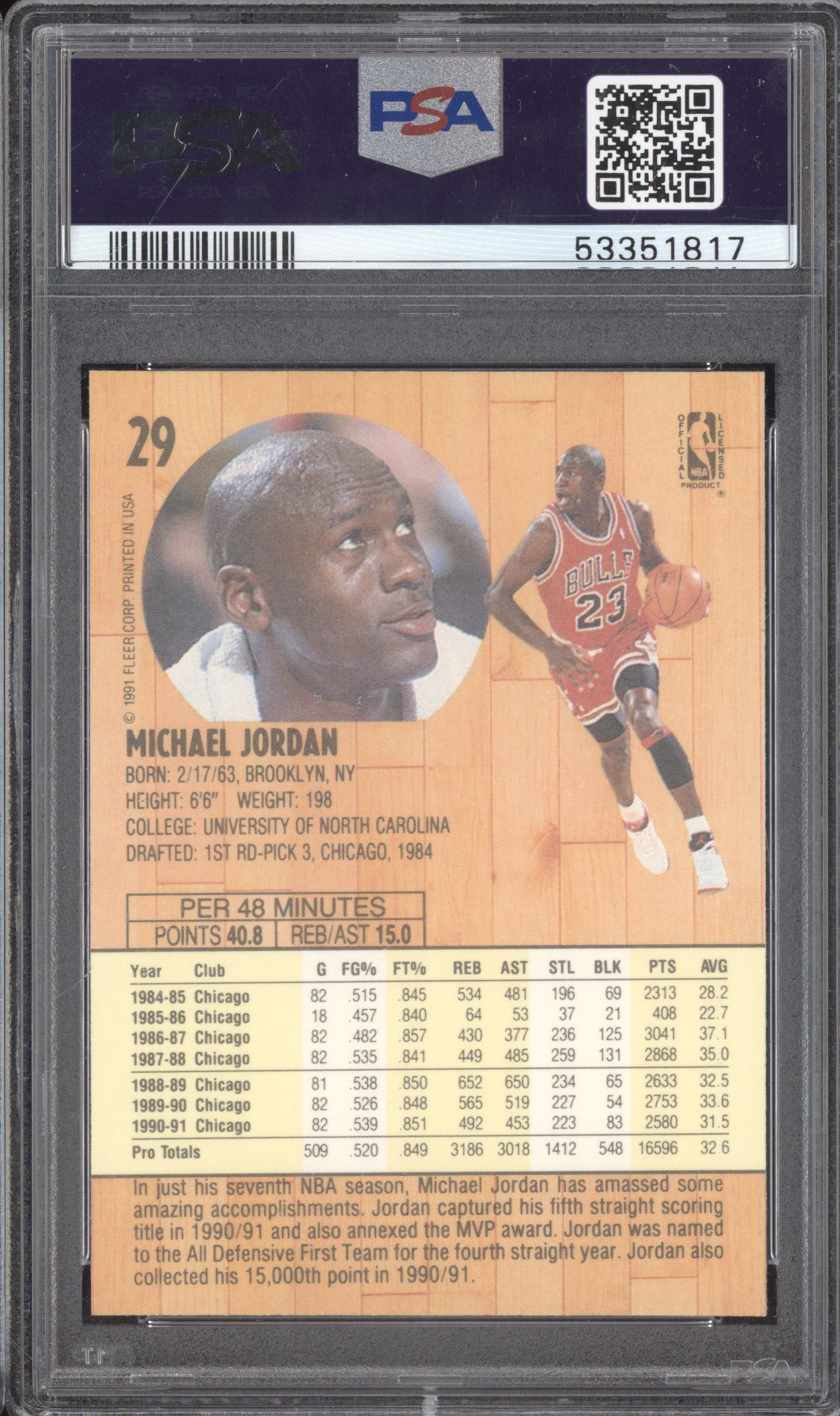 Michael Jordan 1991 Fleer 29 PSA 9