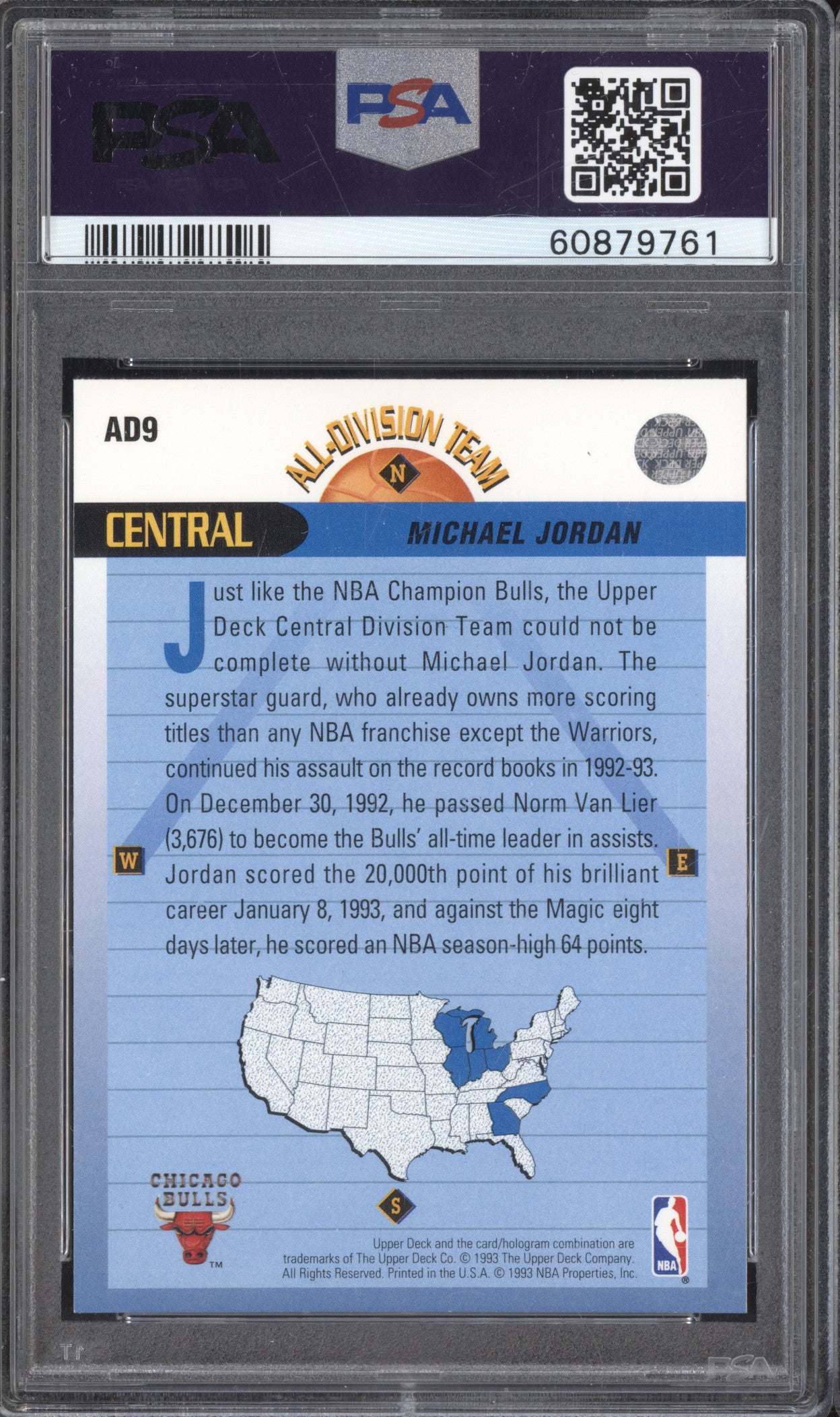 Michael Jordan 1992-93 Upper Deck AD9 All-Division Team PSA 9