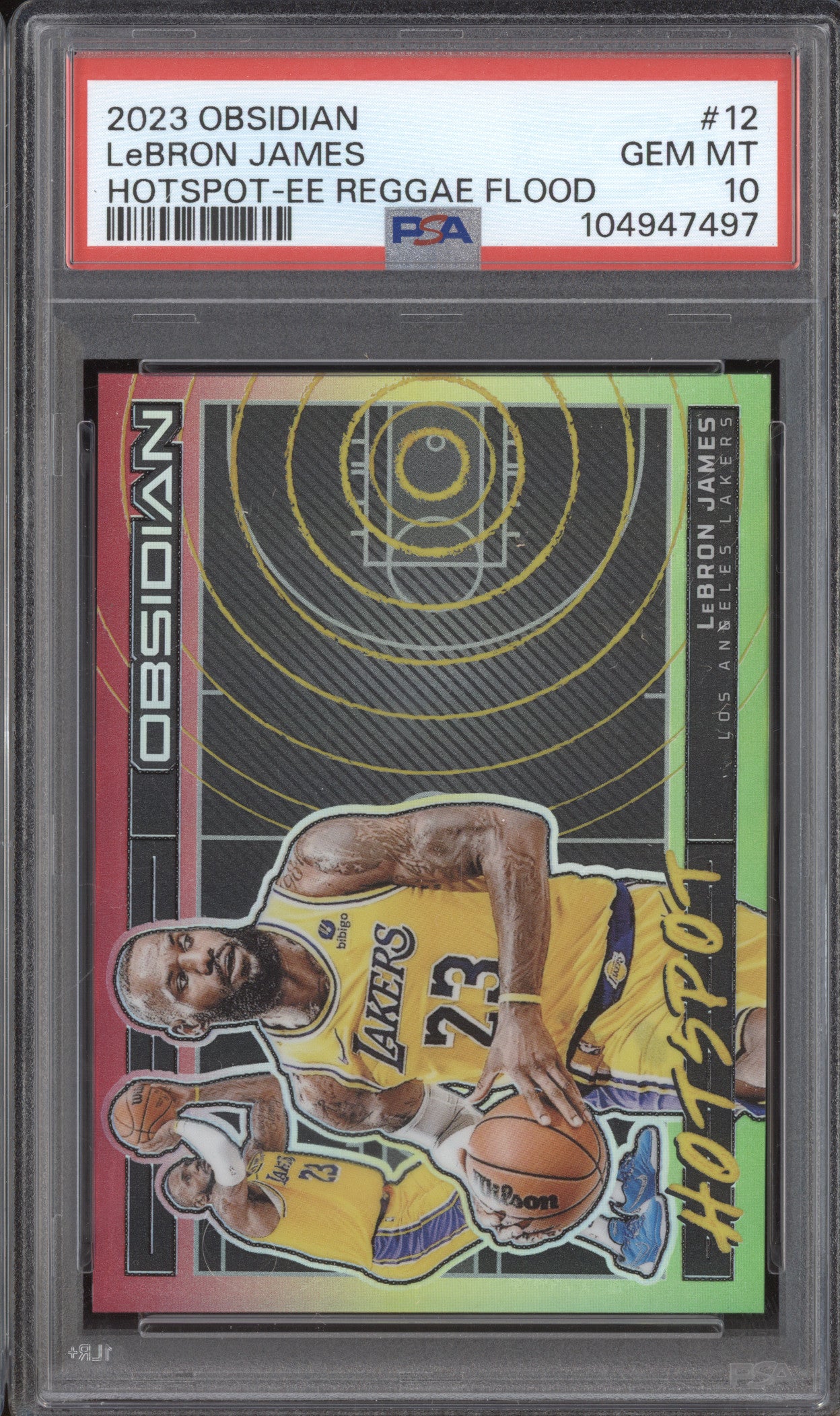LeBron James 2023-24 Panini Obsidian 12 Hotspot EE Reggae Flood 50/60 PSA 10