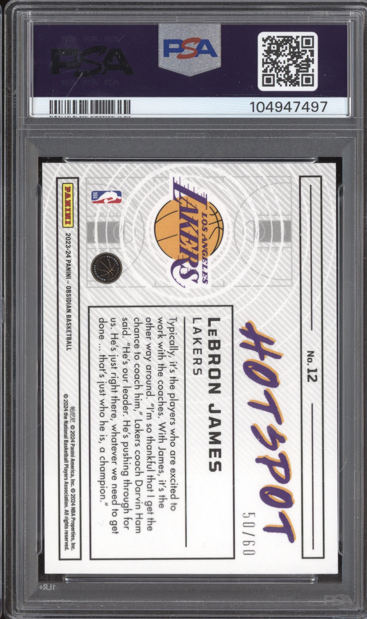 LeBron James 2023-24 Panini Obsidian 12 Hotspot EE Reggae Flood 50/60 PSA 10