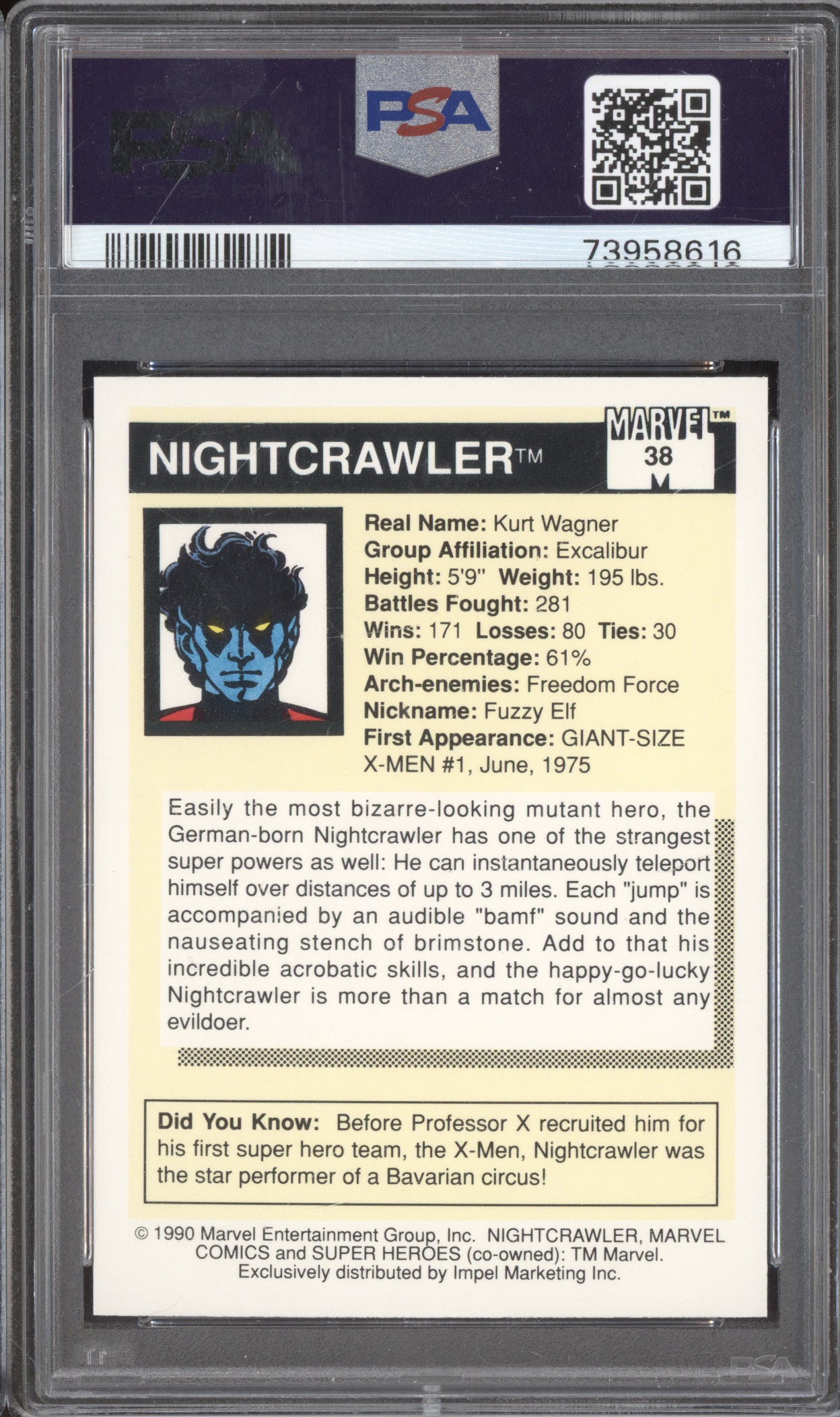 Nightcrawler 1990 Marvel Marvel Universe 38 PSA 9