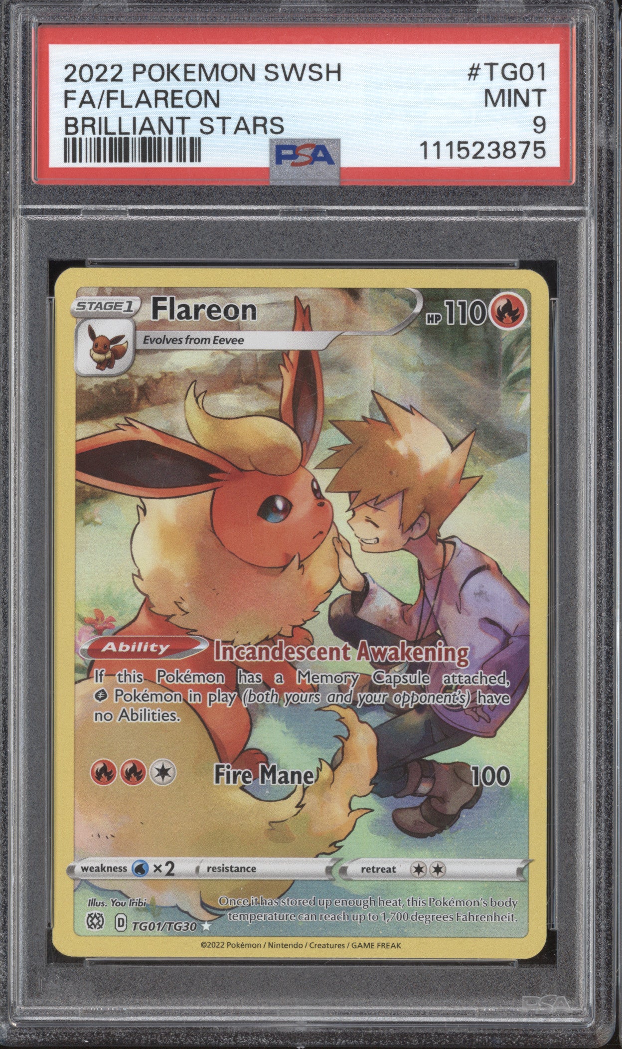Flareon 2022 Pokemon Brilliant Stars TG01/TG30 Full Art PSA 9