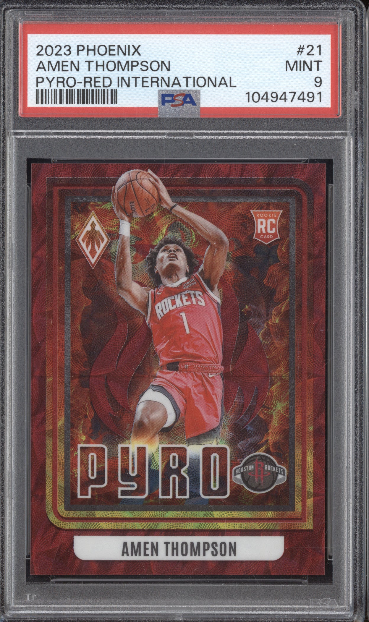 Amen Thompson 2023-24 Panini Phoenix 21 Pyro Red International 28/75 PSA 9