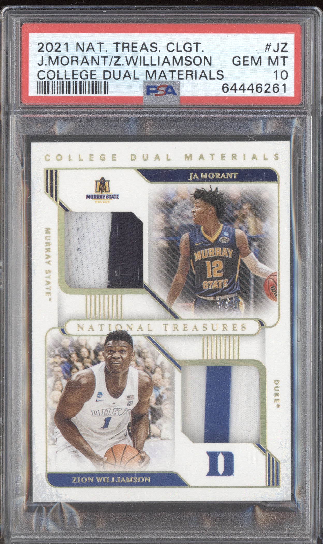 2021 Panini National Treasures JZ Morant & Williamson Dual Materials /5 PSA 10