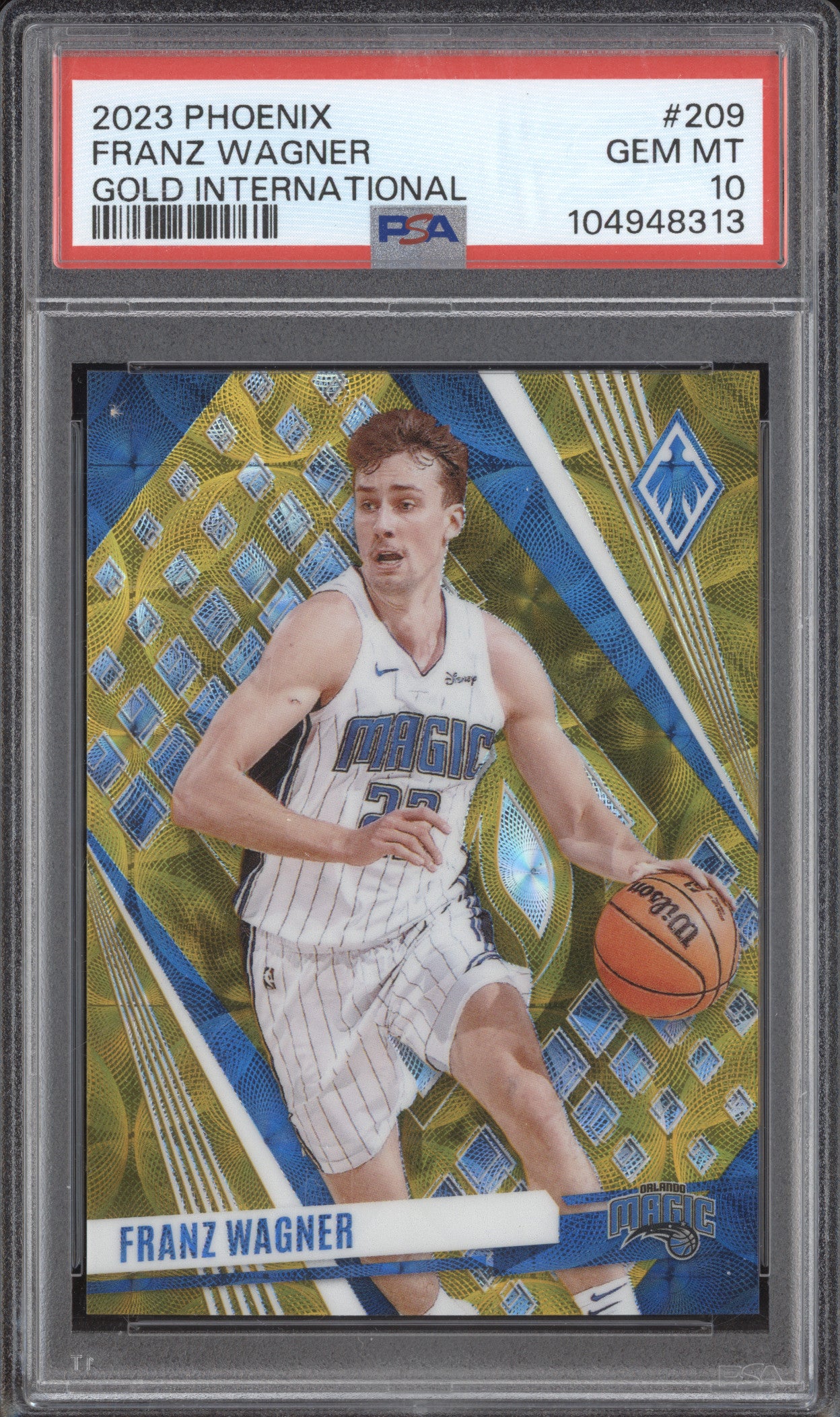 Franz Wagner 2023-24 Panini Phoenix 209 Gold International 4/10 PSA 10