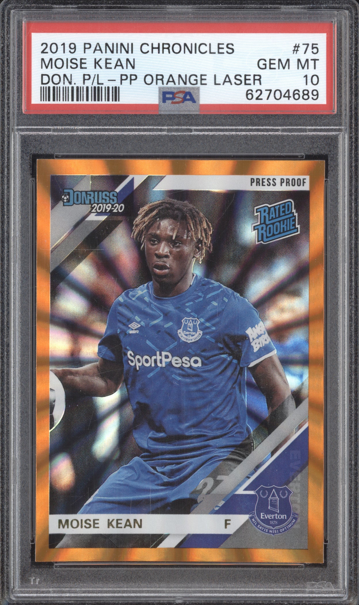 Moise Kean 2019 Panini Chronicles PL 75 Donruss PP Orange Laser RC PSA 10