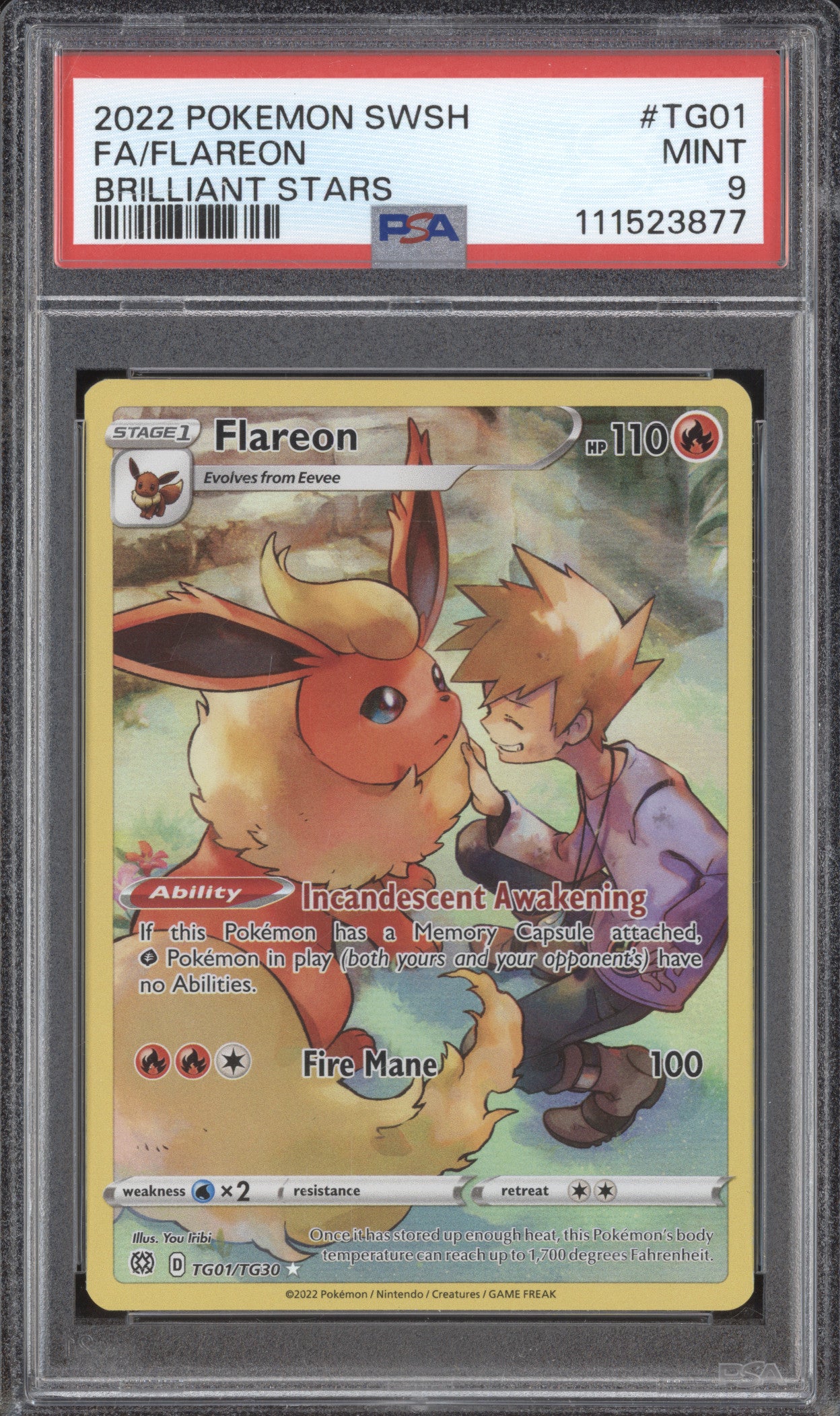 Flareon 2022 Pokemon Brilliant Stars TG01/TG30 Full Art PSA 9