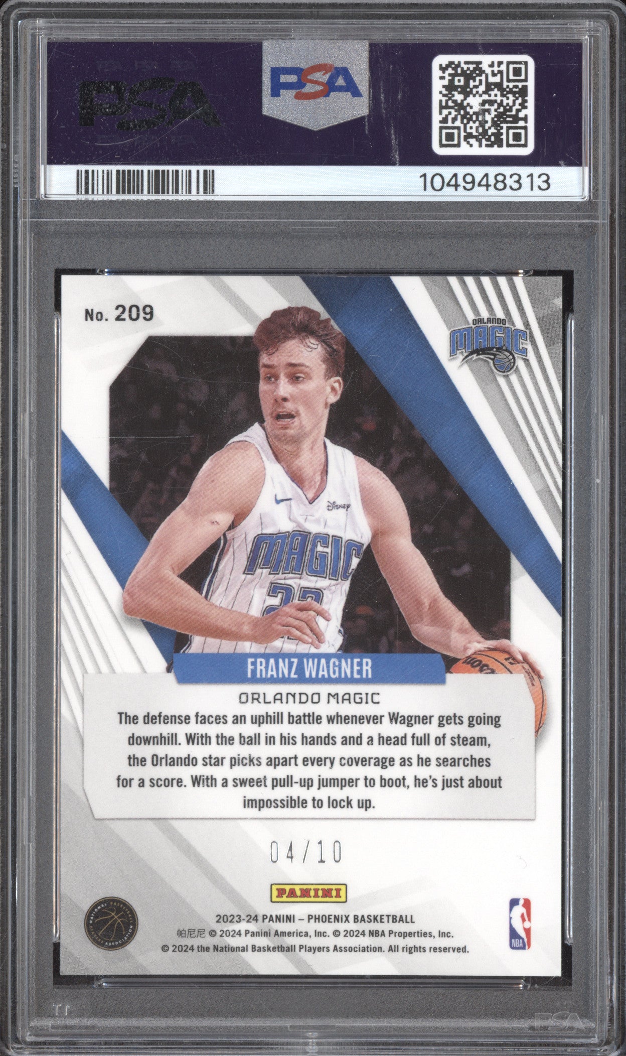 Franz Wagner 2023-24 Panini Phoenix 209 Gold International 4/10 PSA 10