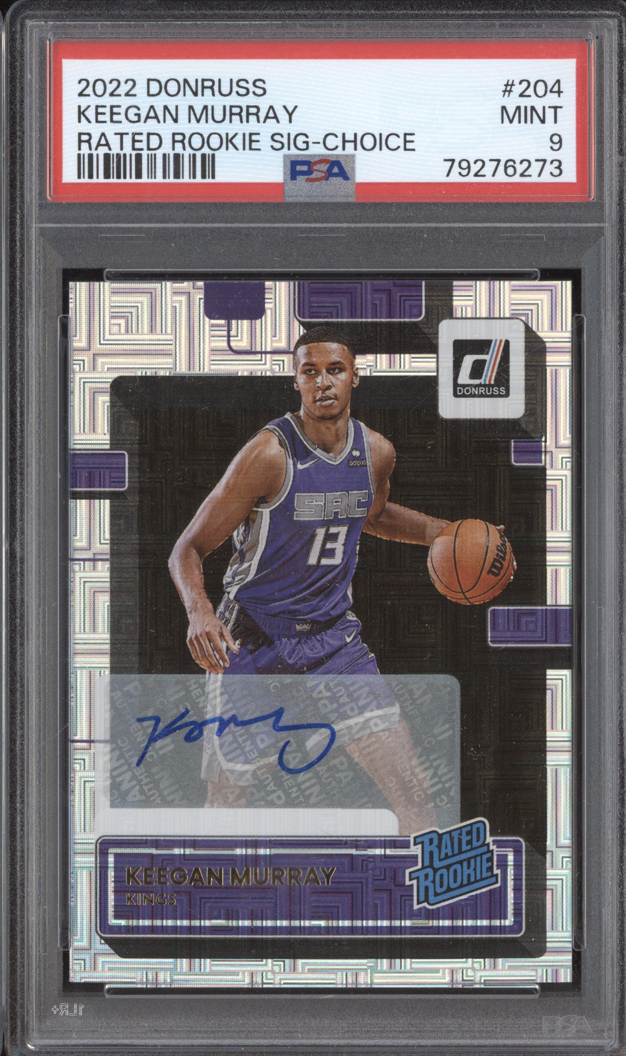 Keegan Murray 2022-23 Panini Donruss 204 Rated Rookie Auto Choice RC PSA 9