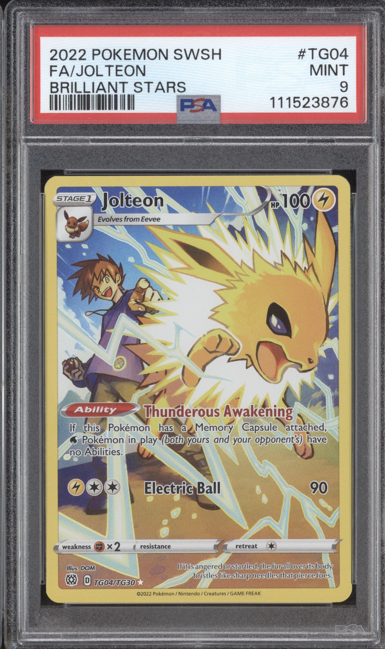 Jolteon 2022 Pokemon Brilliant Stars TG04/TG30 Full Art PSA 9
