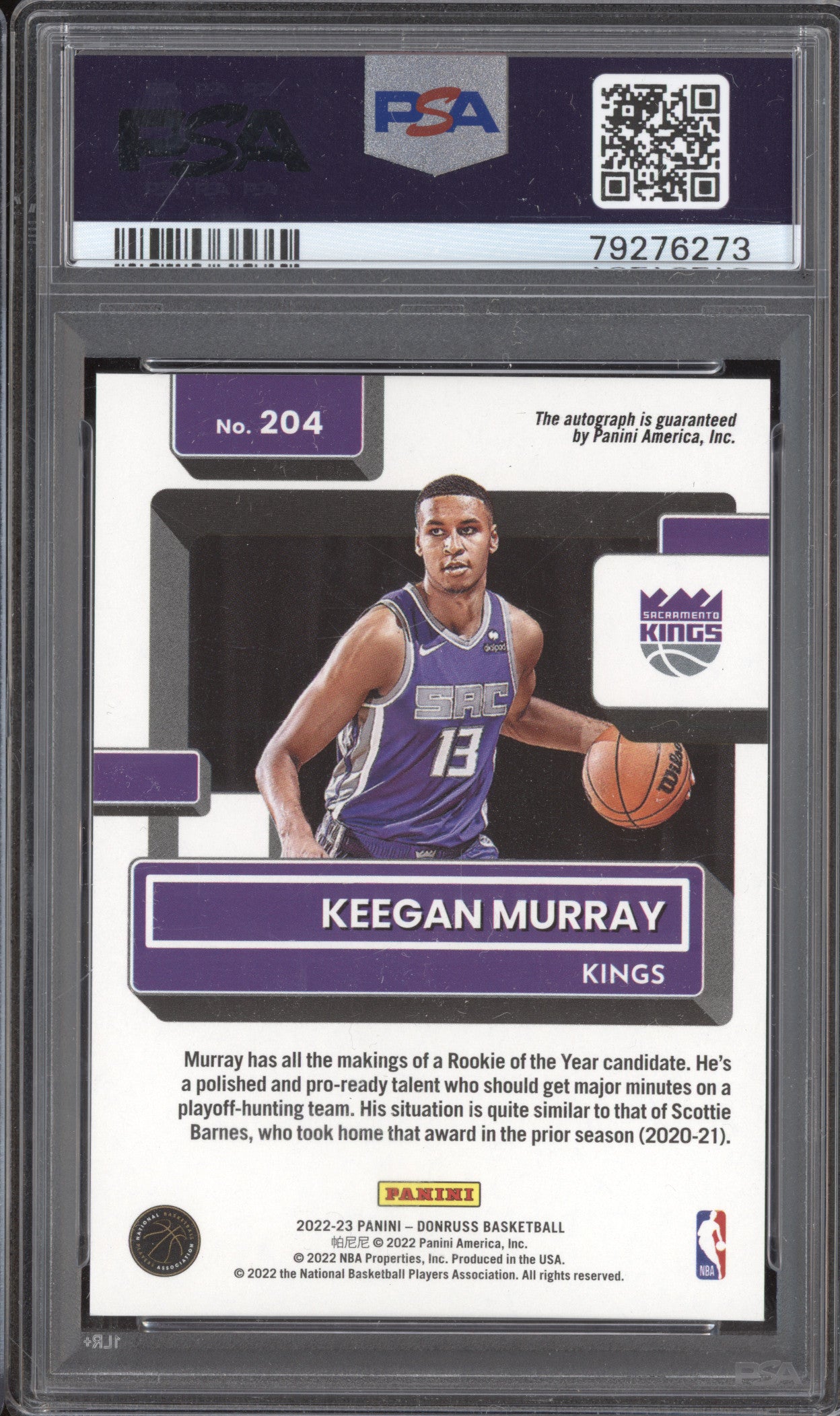 Keegan Murray 2022-23 Panini Donruss 204 Rated Rookie Auto Choice RC PSA 9