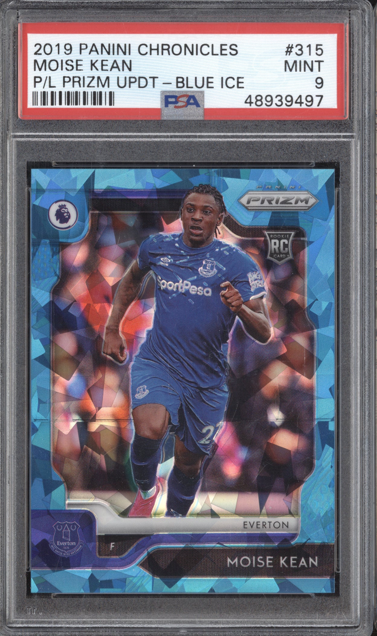 Moise Kean 2019 Panini Chronicles PL 315 Prizm Update Blue Ice RC 65/99 PSA 9