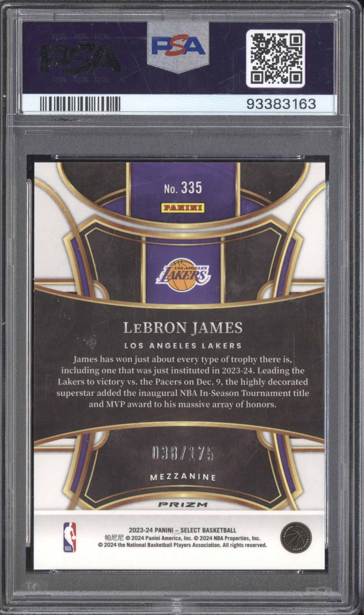LeBron James 2023-24 Panini Select 335 Maroon 38/175 PSA 10