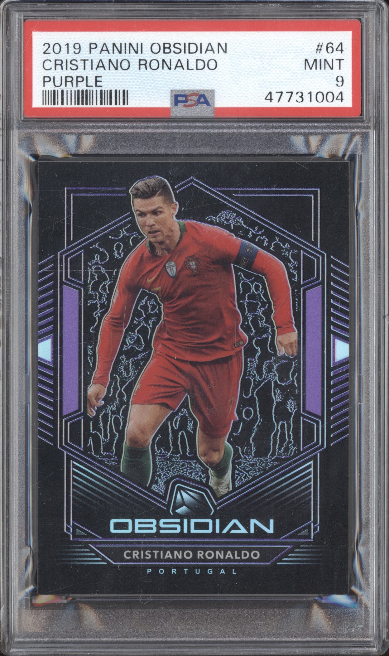 Cristiano Ronaldo 2019 Panini Obsidian 64 Purple 27/65 PSA 9