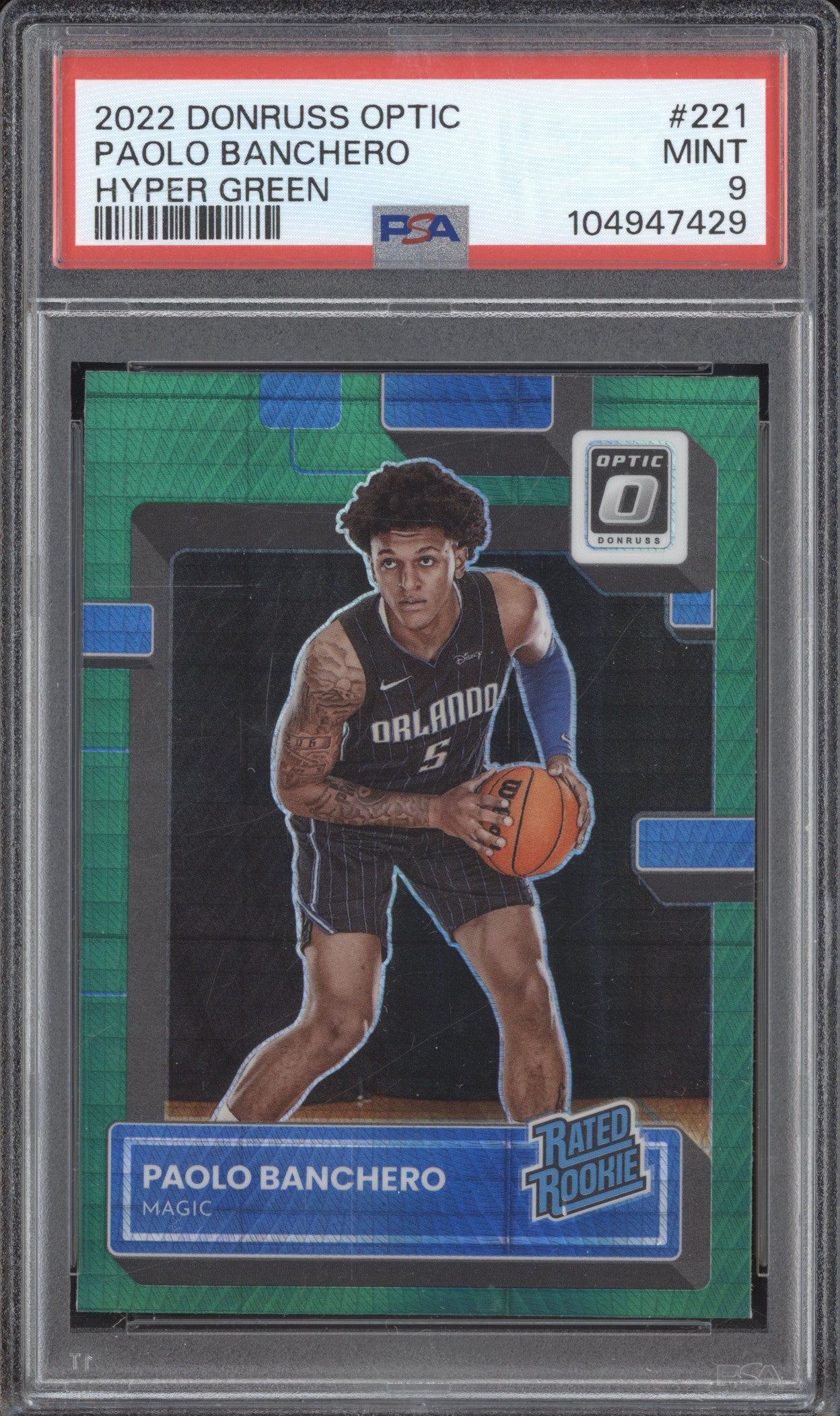Paolo Banchero 2022-23 Panini Donruss Optic 221 Hyper Green RC PSA 9