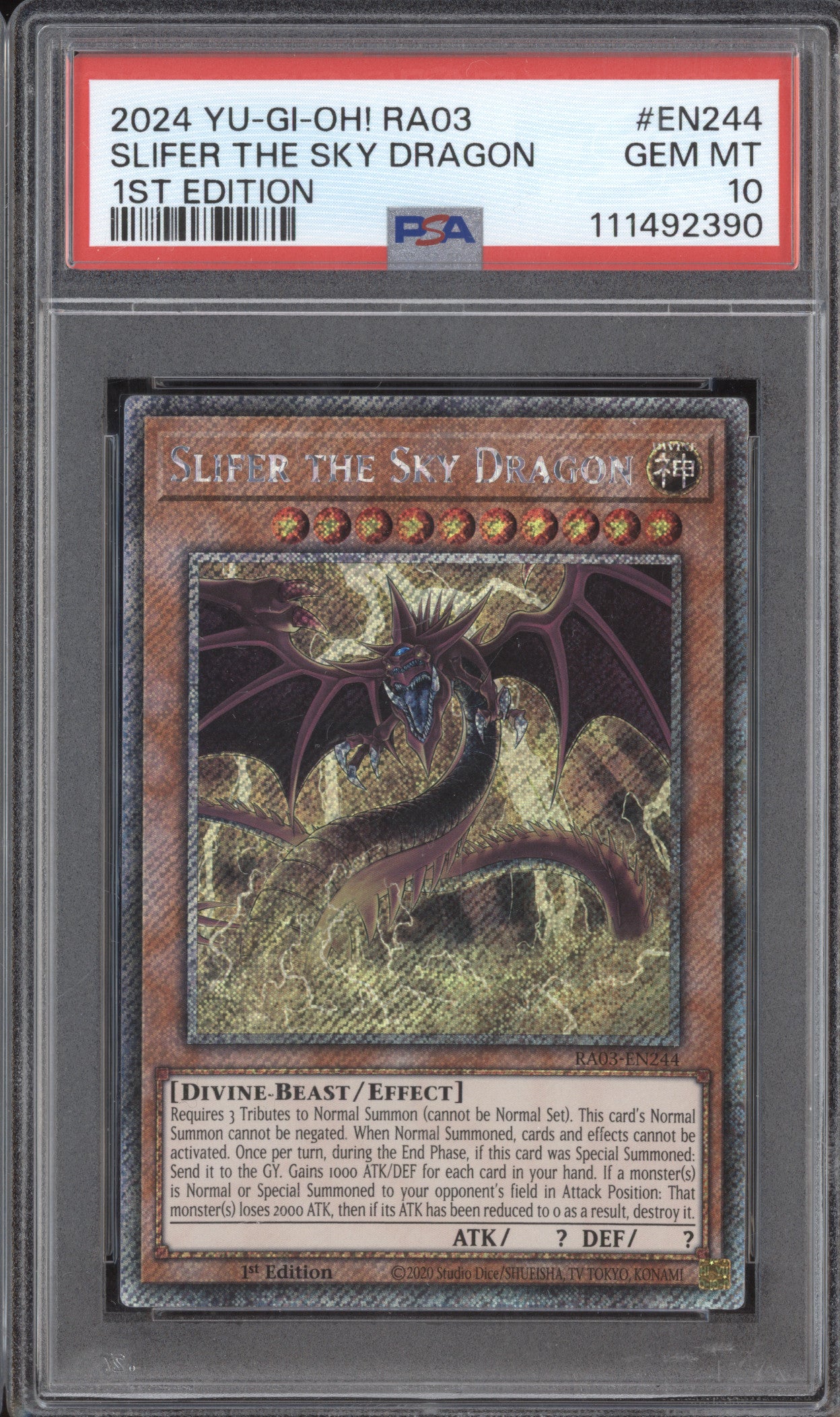 Slifer the Sky Dragon YuGiOh Quarter Century Bonanza RA03-EN244 1st Ed PSA 10