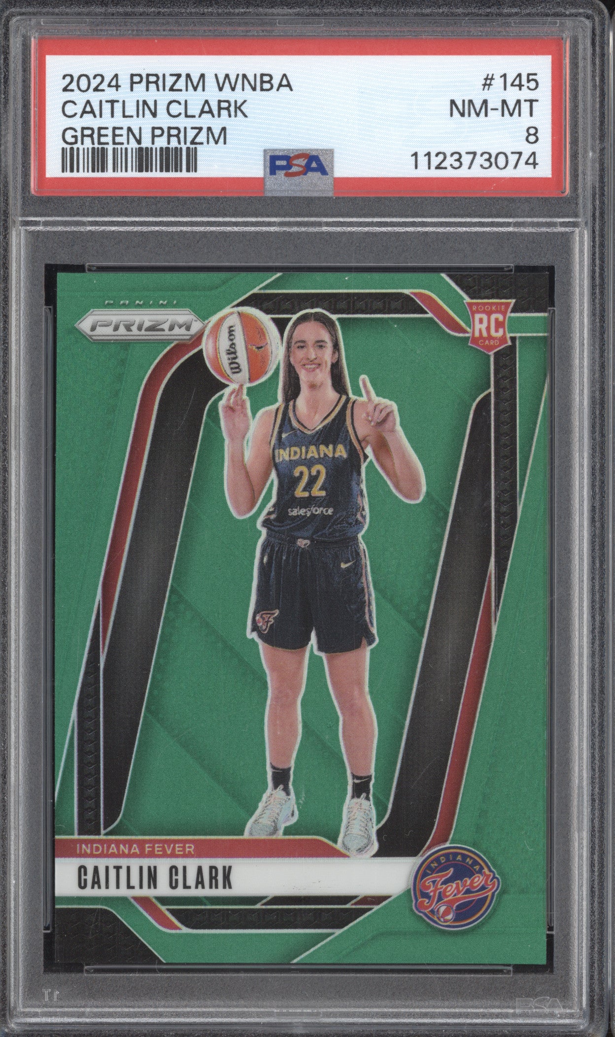 Caitlin Clark 2024 Panini Prizm 145 Green RC PSA 8