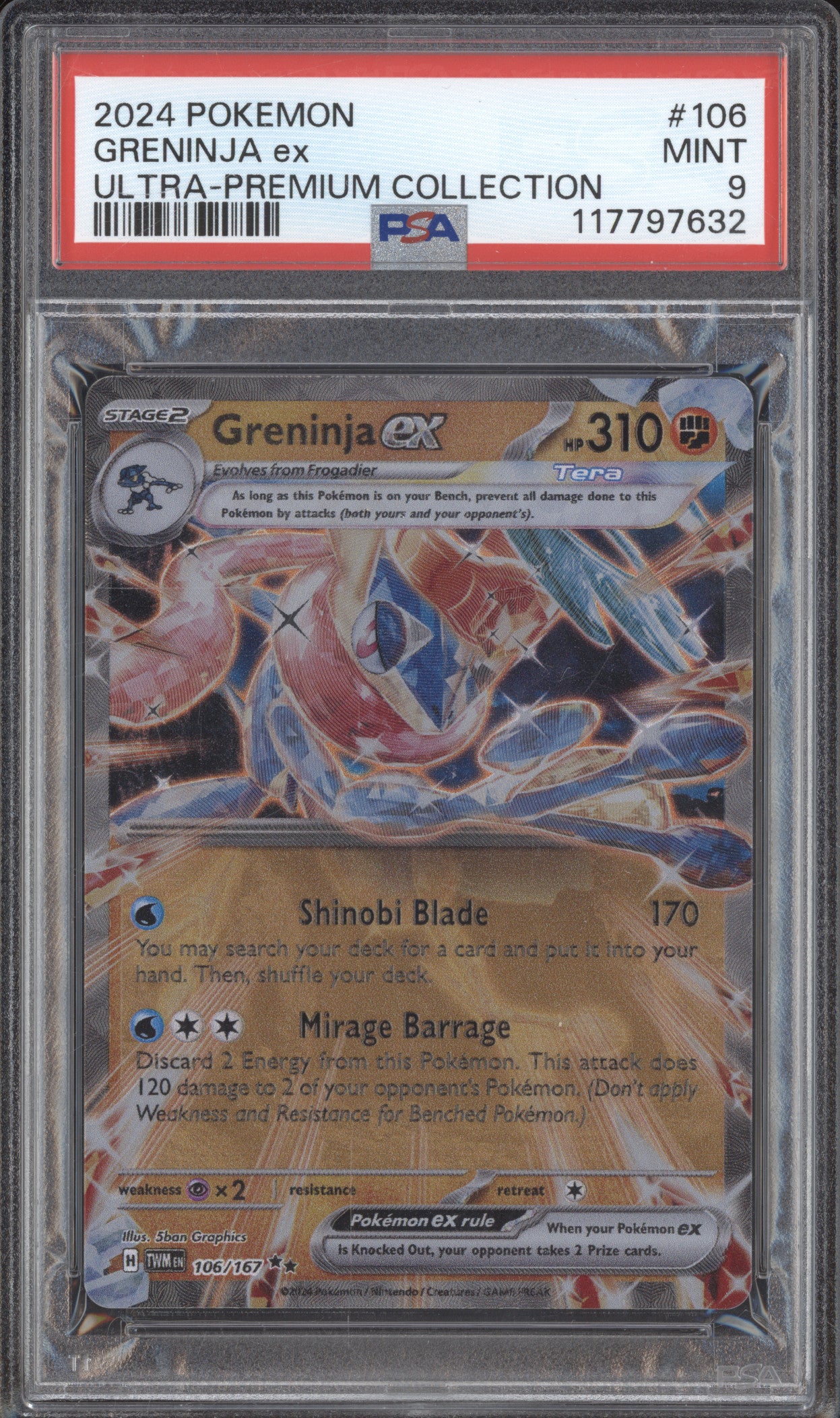 Greninja ex Pokemon Twilight Masquerade 106/167 Ultra-Premium Collection PSA 9