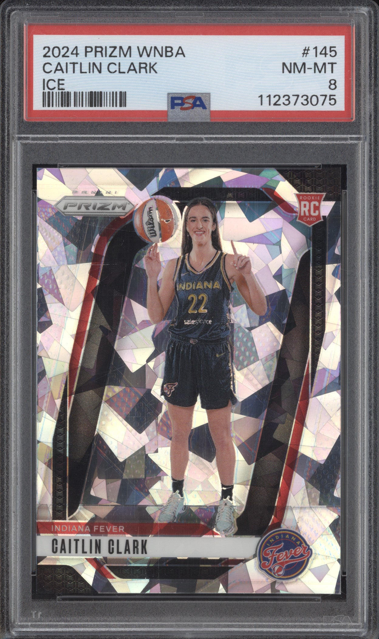 Caitlin Clark 2024 Panini Prizm 145 Ice RC PSA 8