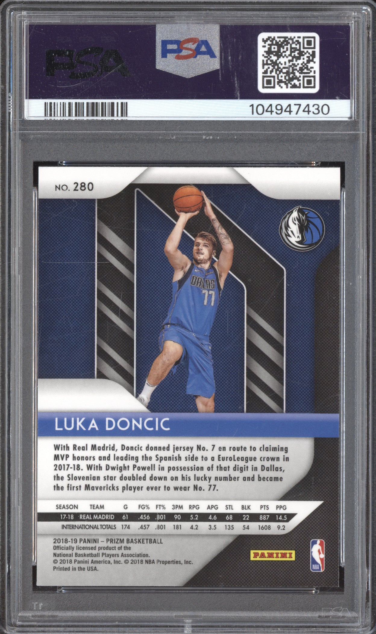 Luka Doncic 2018-19 Panini Prizm 280 RC PSA 10