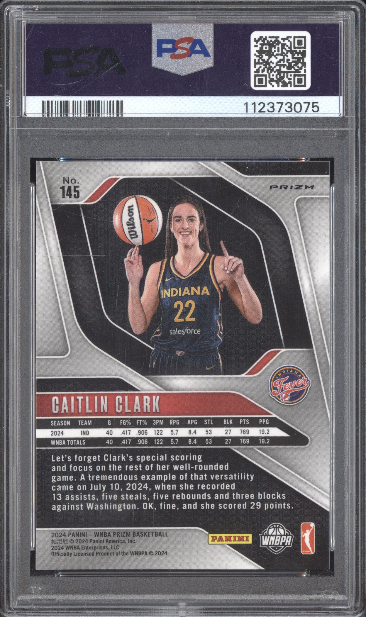 Caitlin Clark 2024 Panini Prizm 145 Ice RC PSA 8