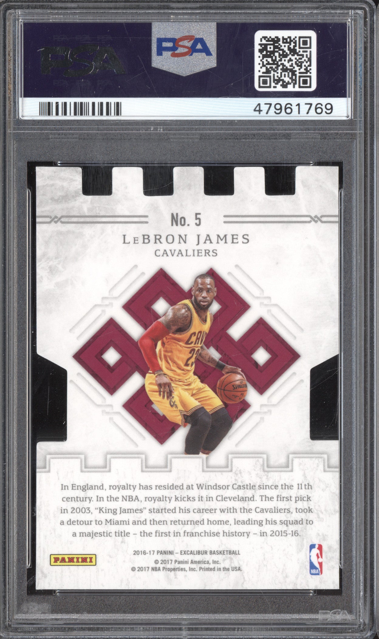 LeBron James 2016-17 Panini Excalibur 5 Storm the Castle PSA 9
