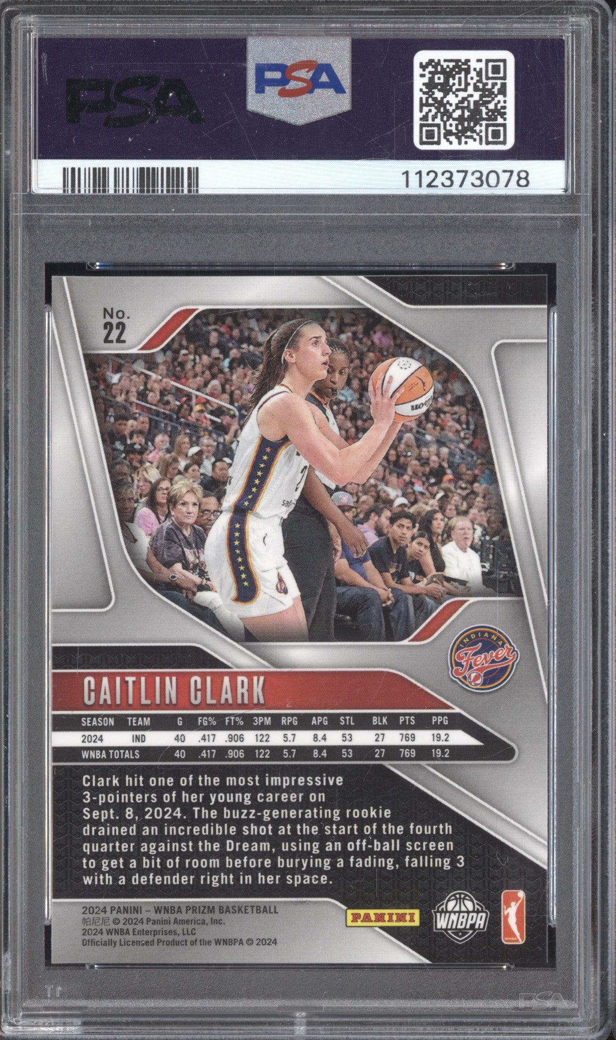 Caitlin Clark 2024 Panini Prizm 22 RC PSA 8