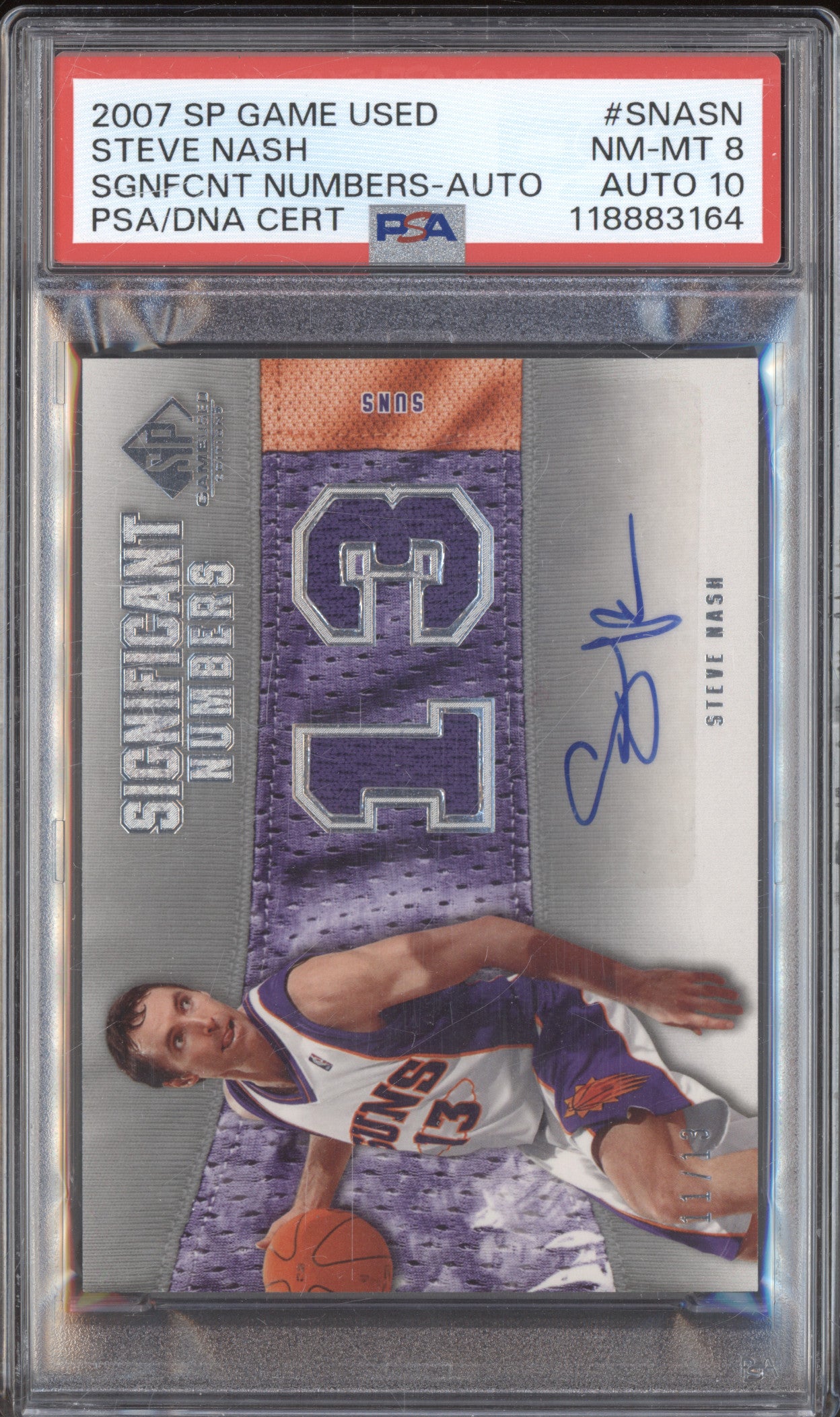 2007 Steve Nash Significant Numbers Auto SNASN /13 PSA 8 Auto 10