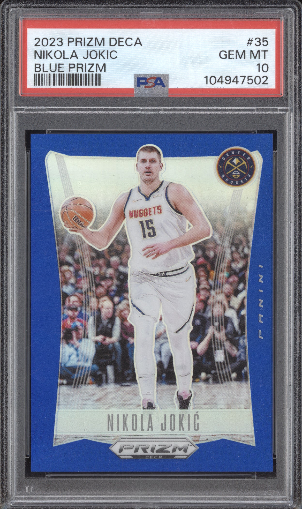 Nikola Jokic 2023-24 Panini Prizm Deca 35 Blue 12/149 PSA 10